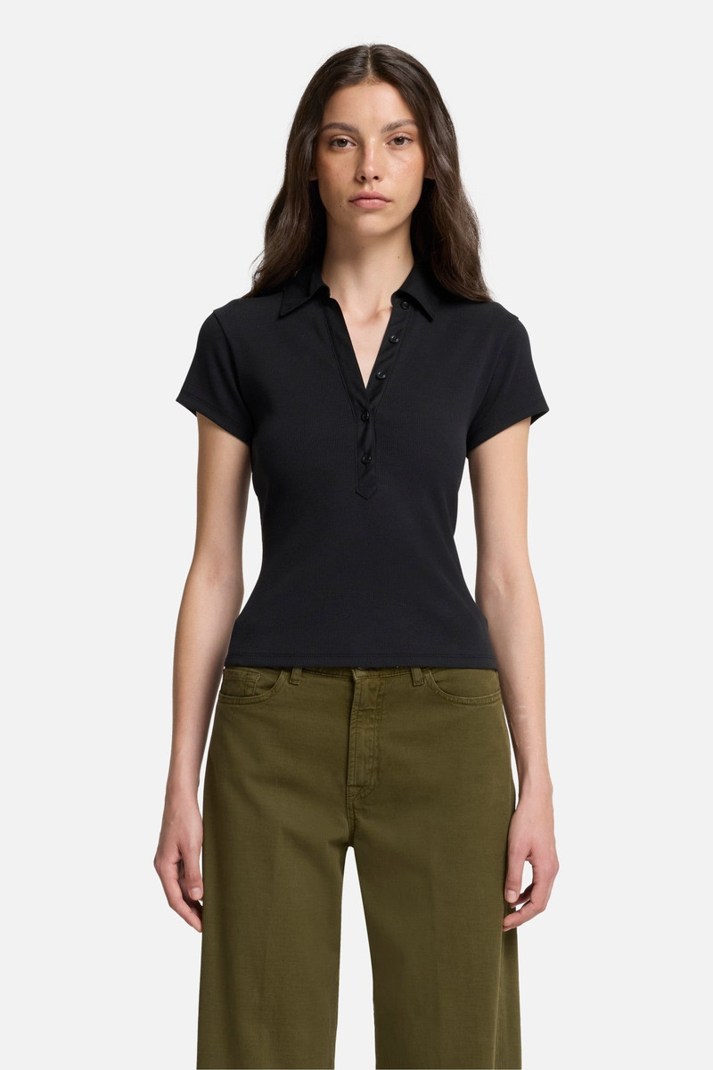 Ribbed Henley Polo in Black 3