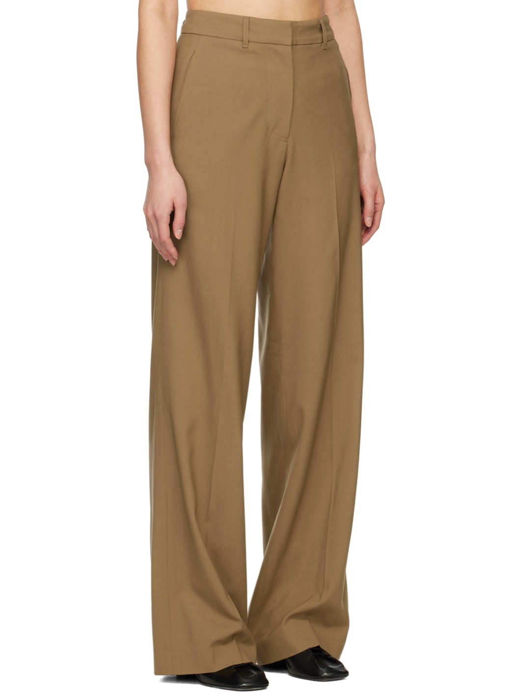 Brown Simple Line Trousers - 2
