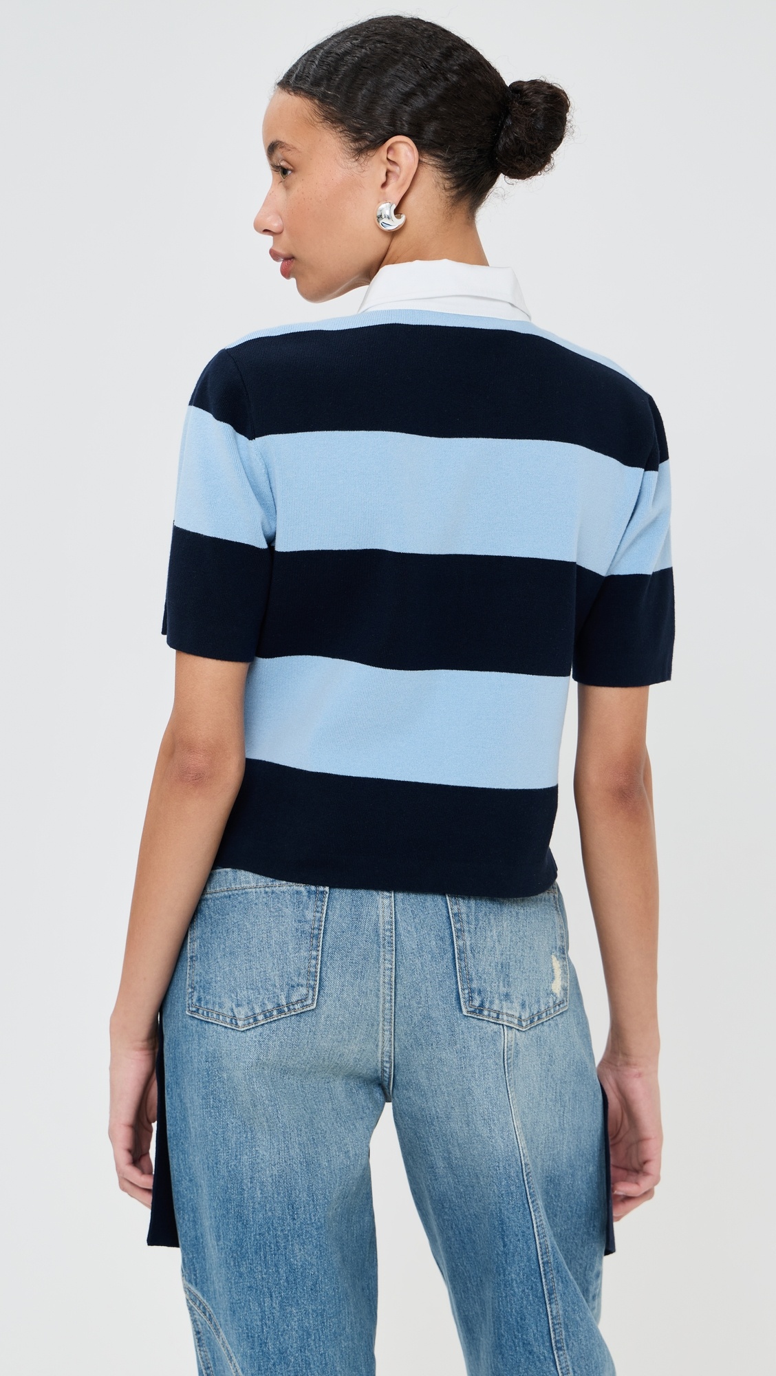 Striped Cascade Half Placket Knitted Top - 2