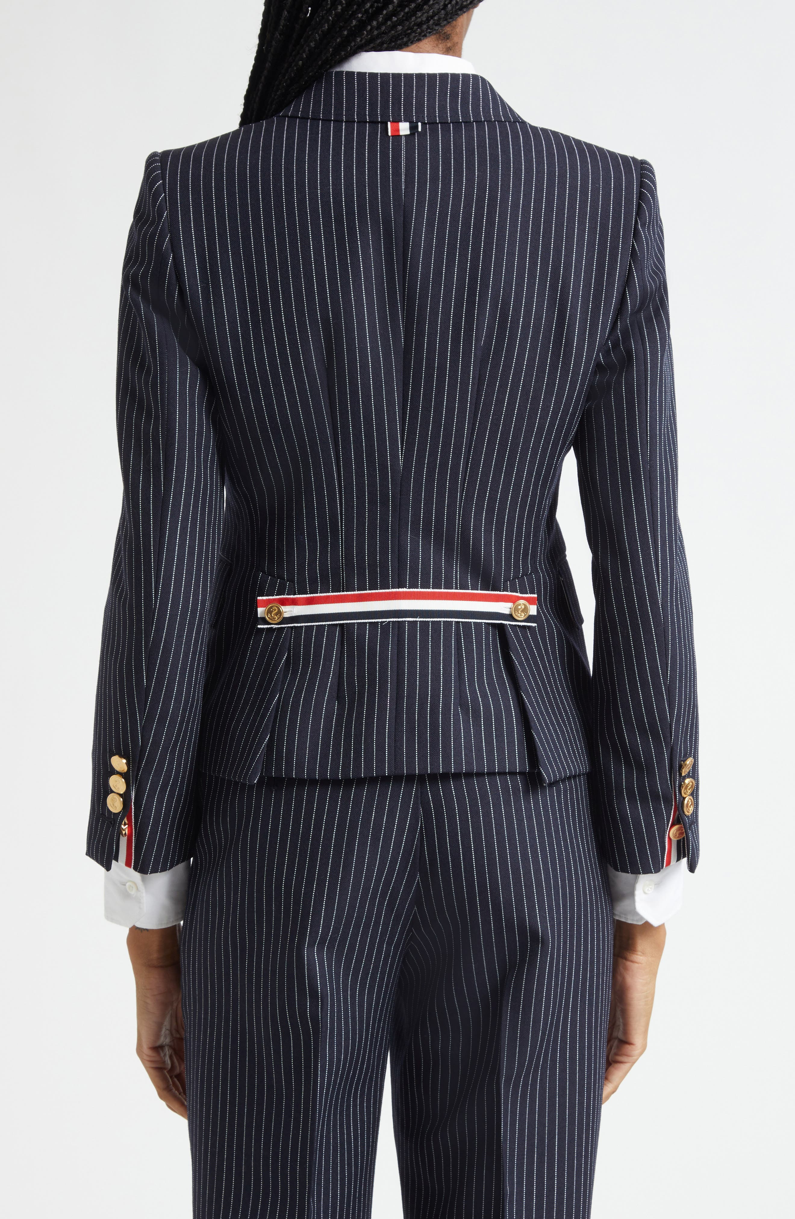 Thom Browne Pinstripe High Twist Wool Sport Coat in Navy at Nordstrom - 3
