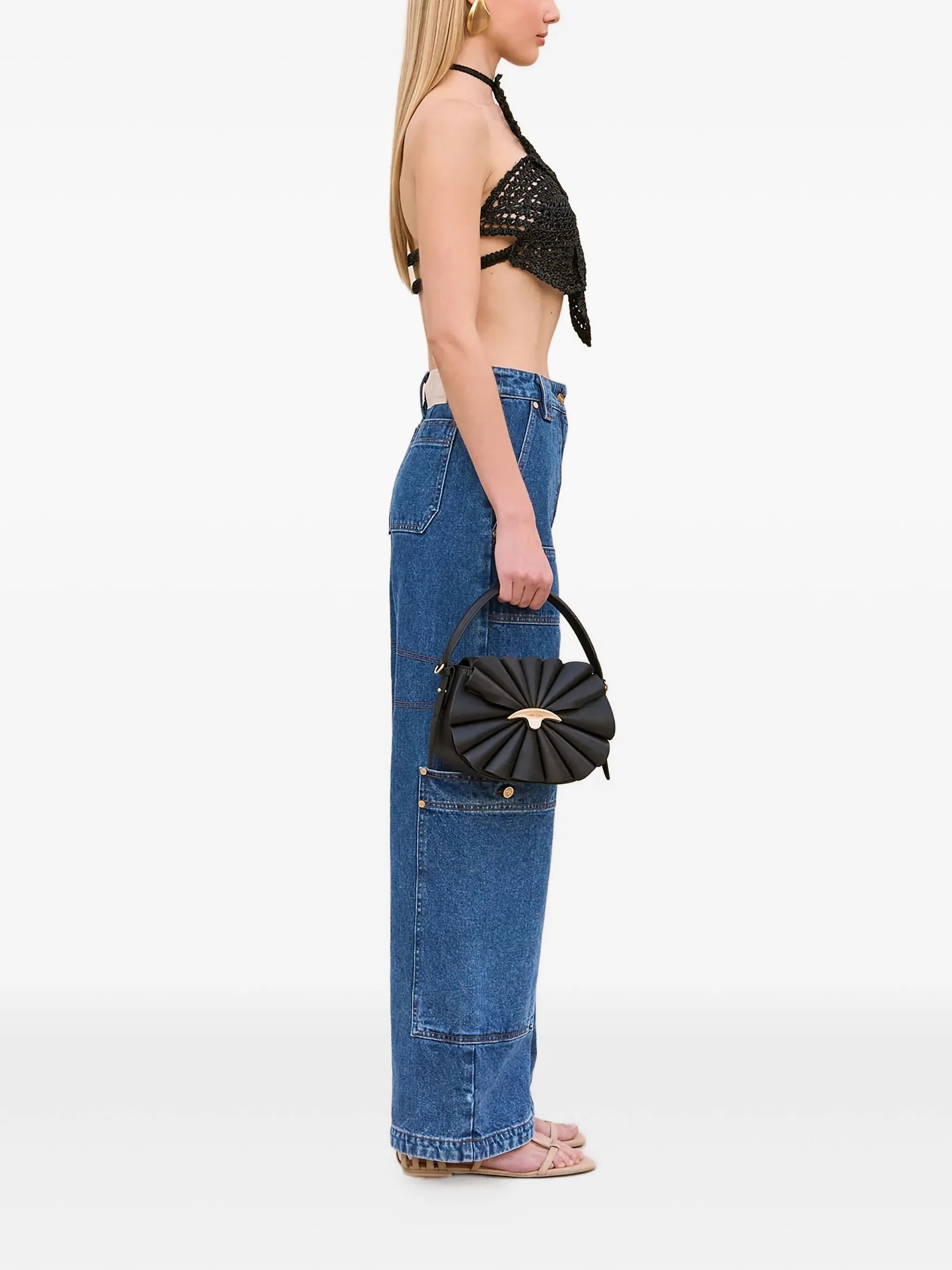 Cult Gaia CULT GAIA DARLENA HLTERNK FLOWER CROCHET CROP TOP BLACK - 4