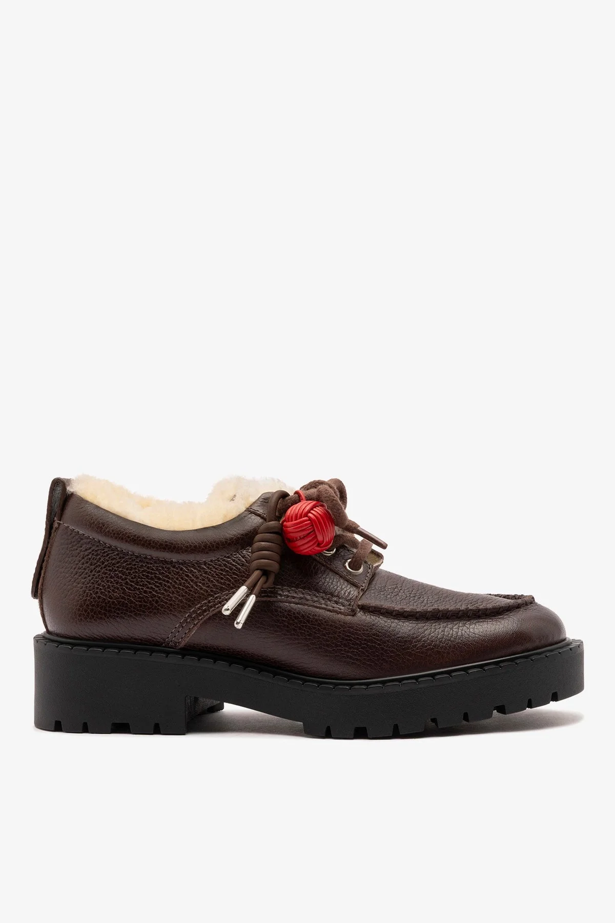 London Shearling Lace Up Loafer Brown Leather - 1