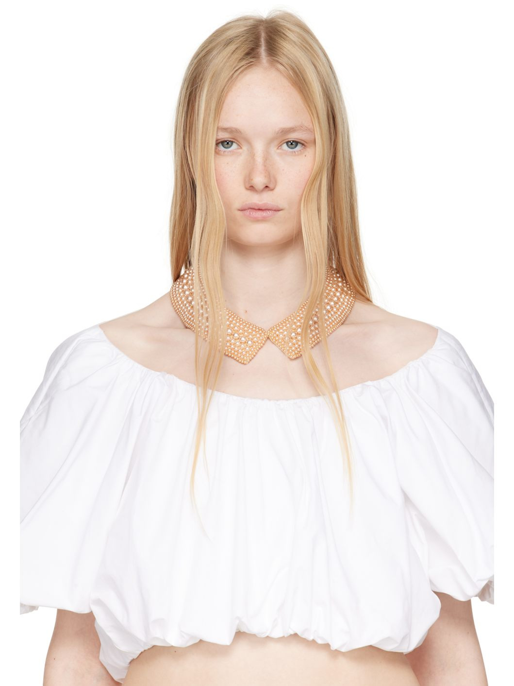 Beige Pearl Collar Choker - 2