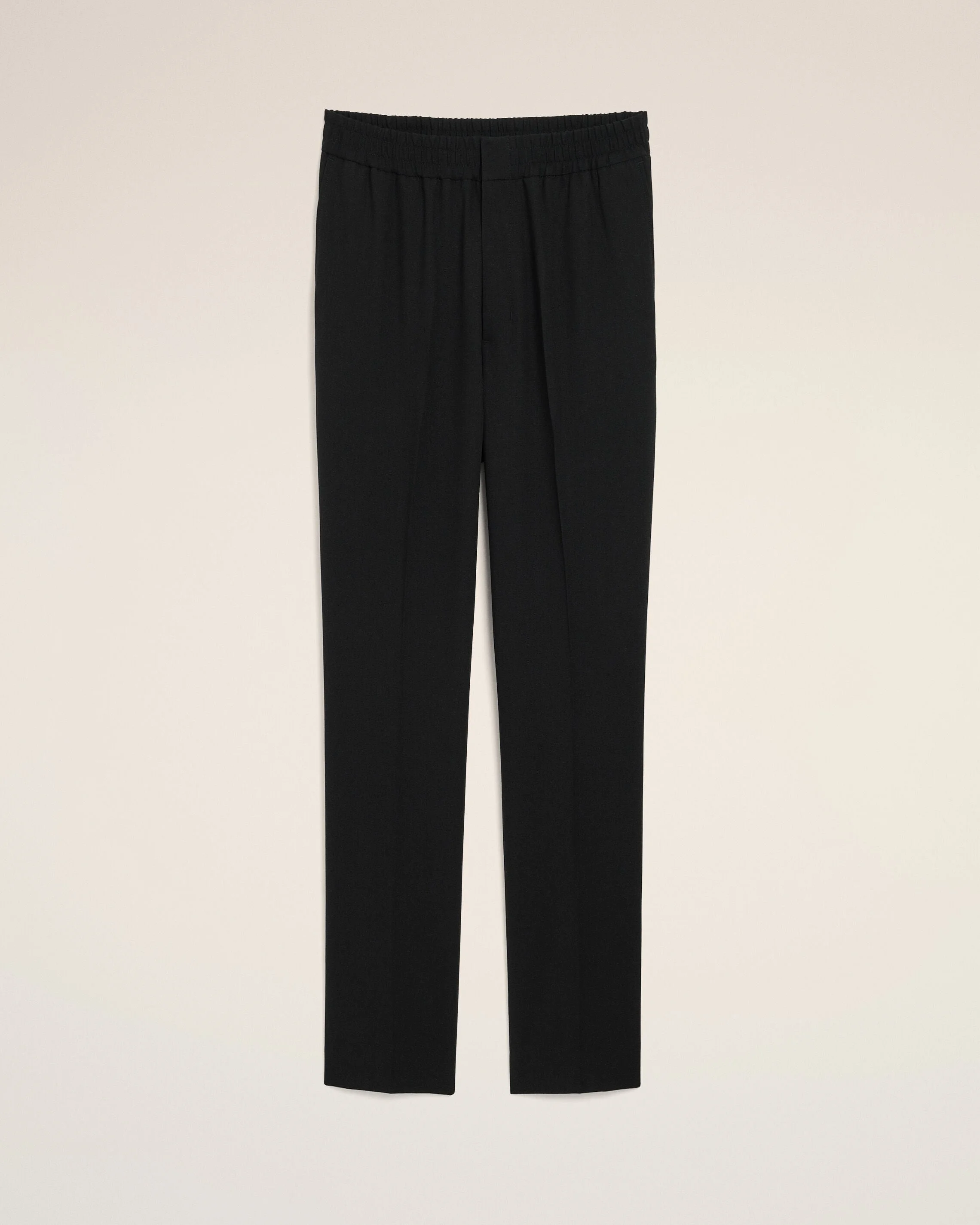 BLACK ELASTICATED-WAIST WOOL TROUSERS - 1