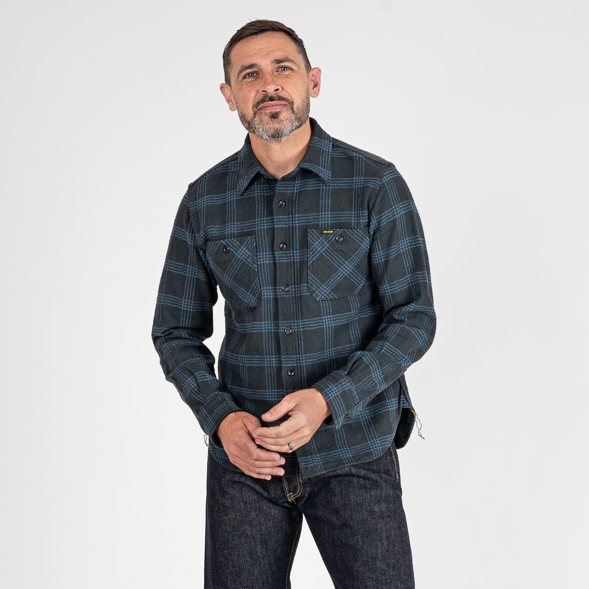 IHSH-408-BLK 12oz Slubby Heavy Flannel Check Work Shirt - Black - 2