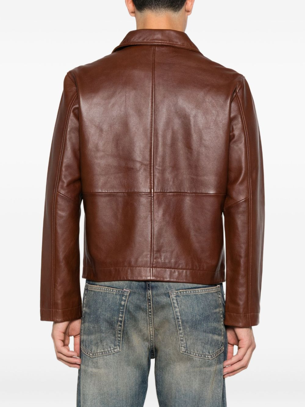 zip-up leather jacket - 4