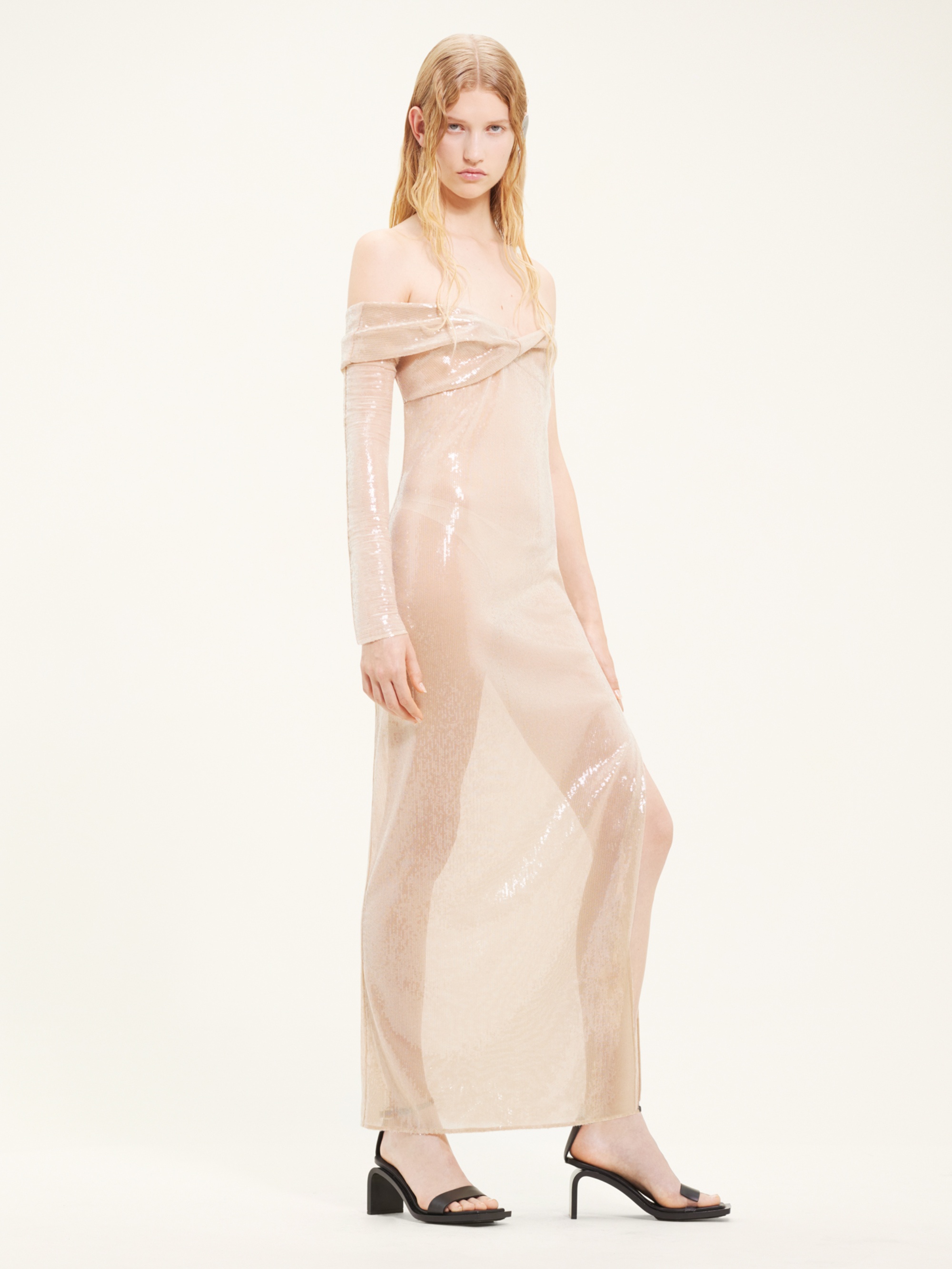 TWIST ASYMETRICAL GLITTER LONG DRESS - 3