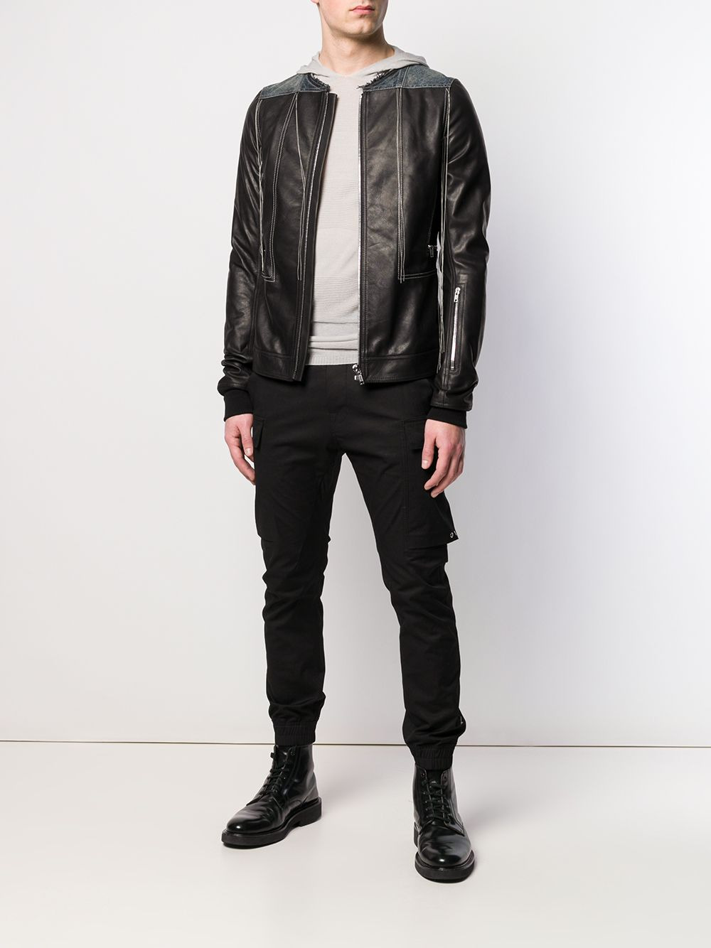 contrast stitch leather jacket - 2