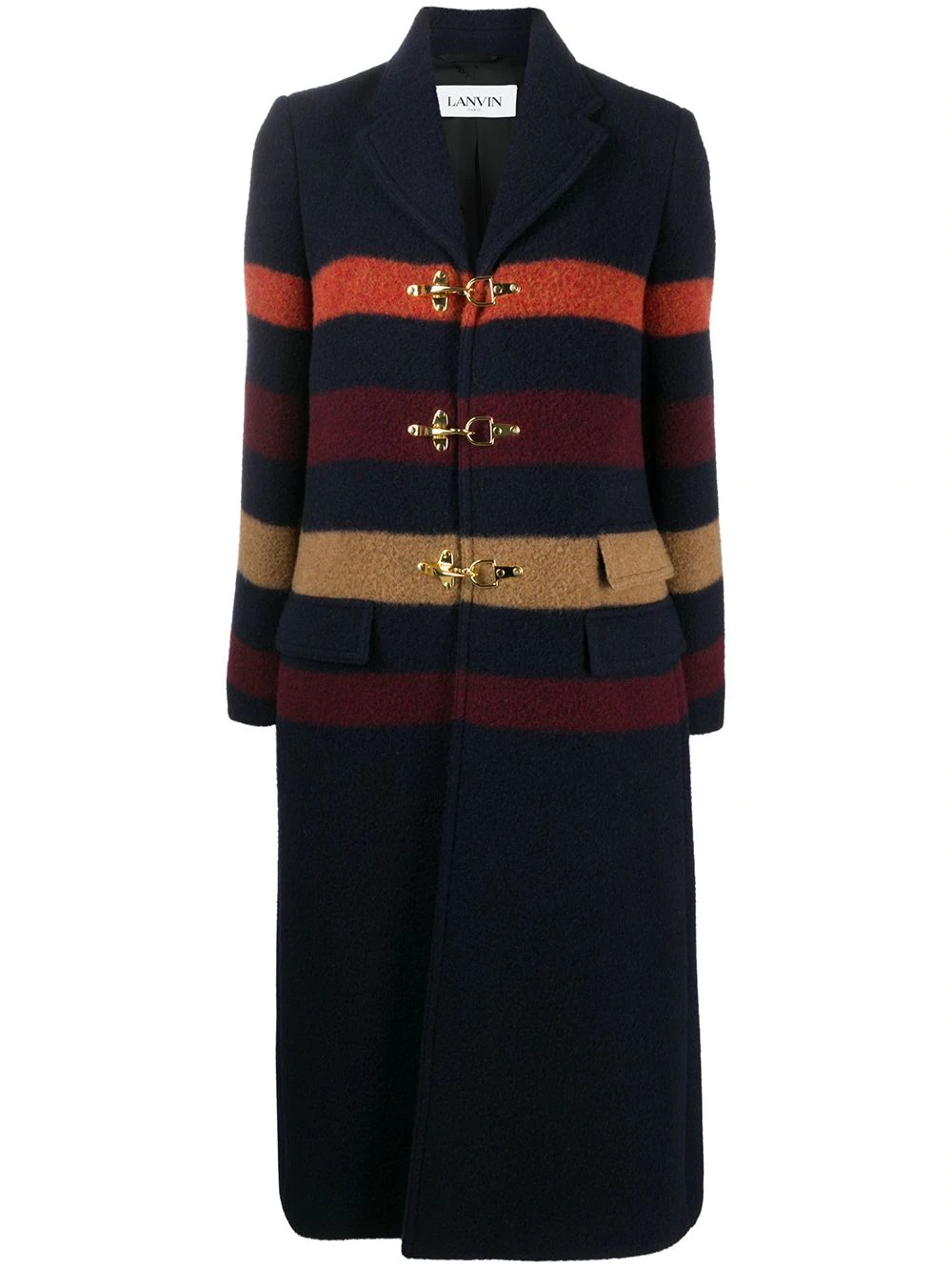 stripe-detail buckle coat - 1