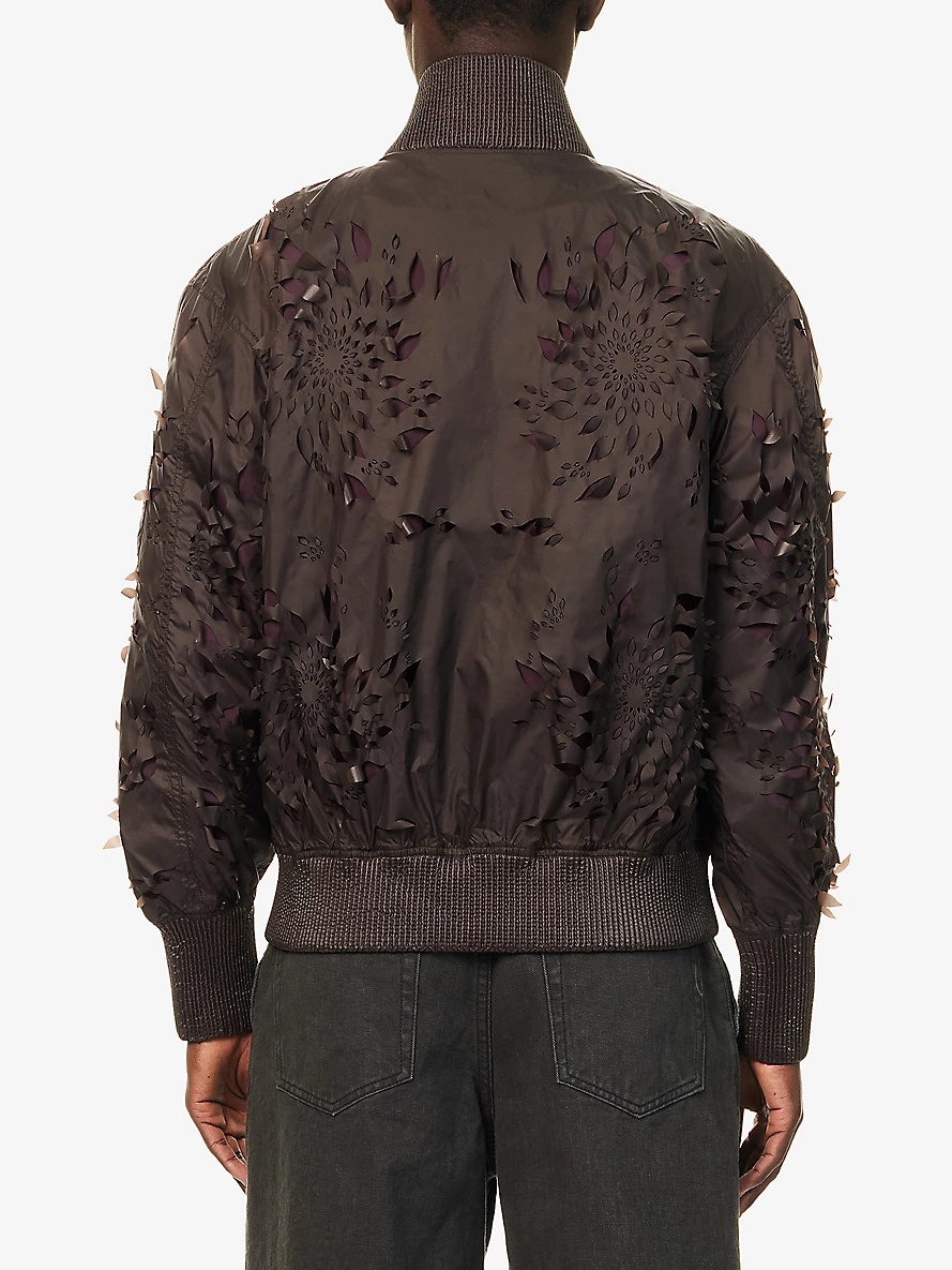 Laser-Slashed Petal Woven Bomber Jacket - 4