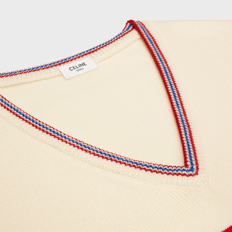 triomphe V-neck sweater in striped wool 3