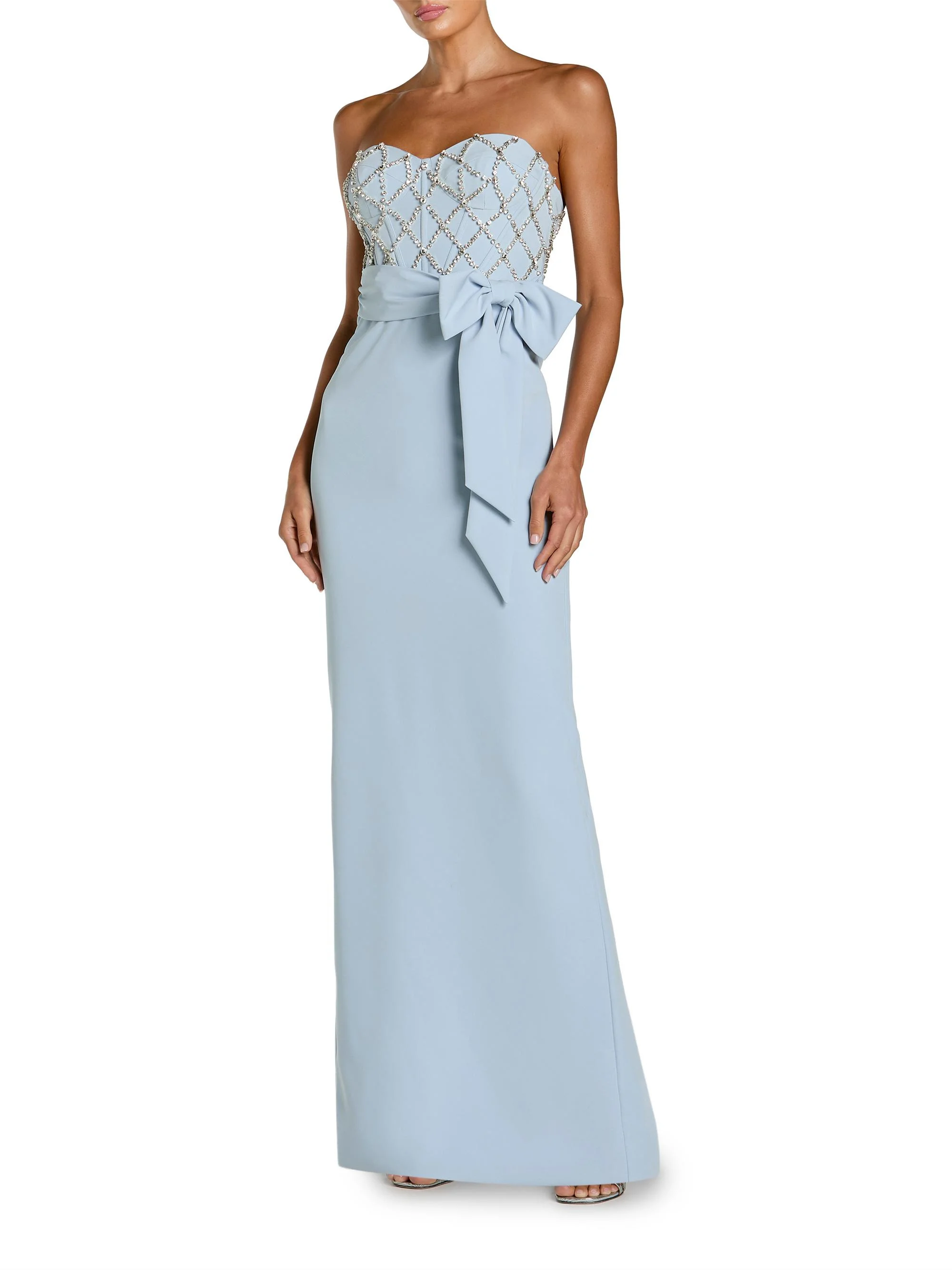 Women's Crystal-Embellished Crêpe Strapless Bustier Gown - Powder Blue - 1