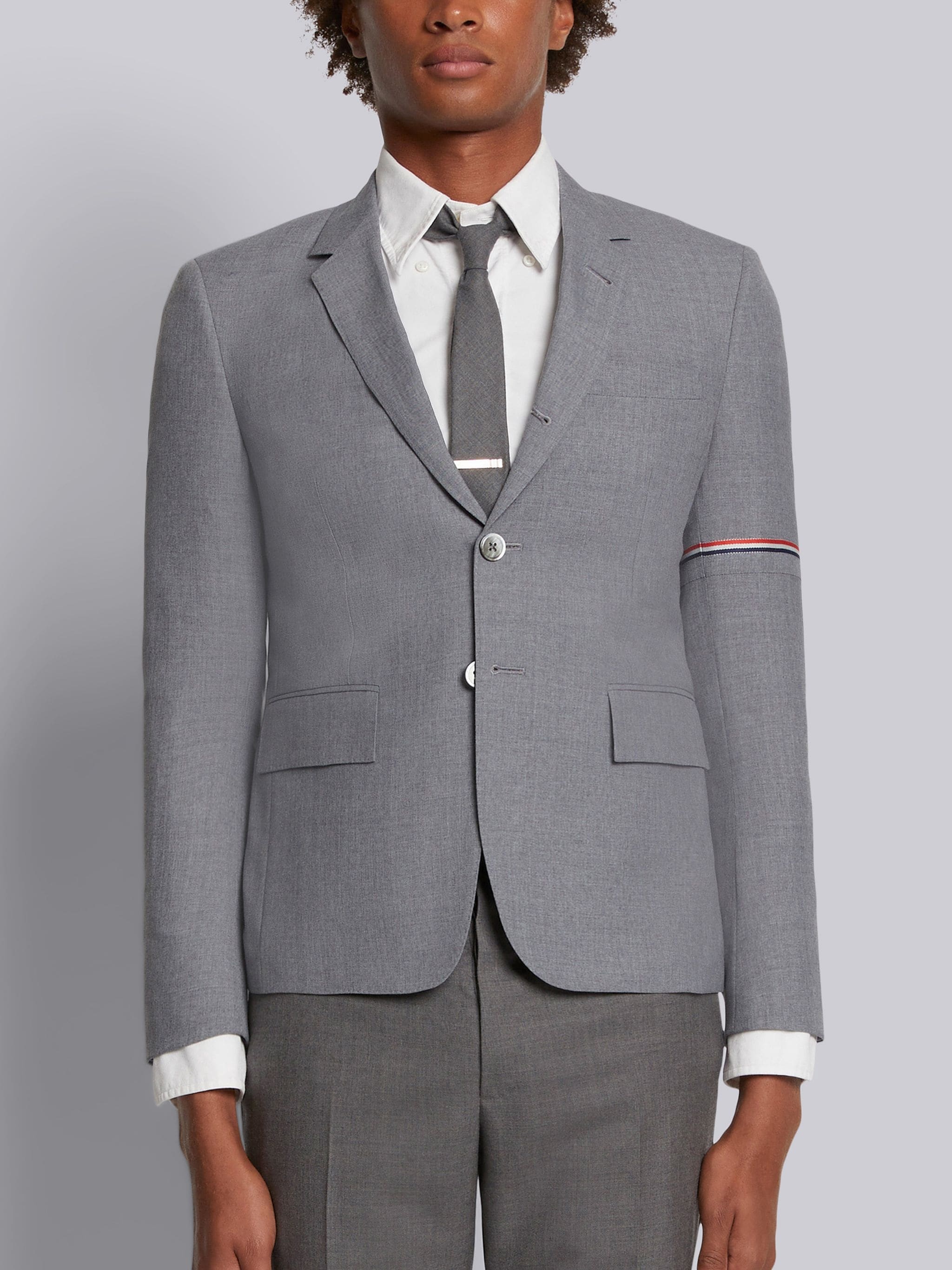 Medium Grey School Uniform Plain Weave Selvedge Armband Jacket - 1