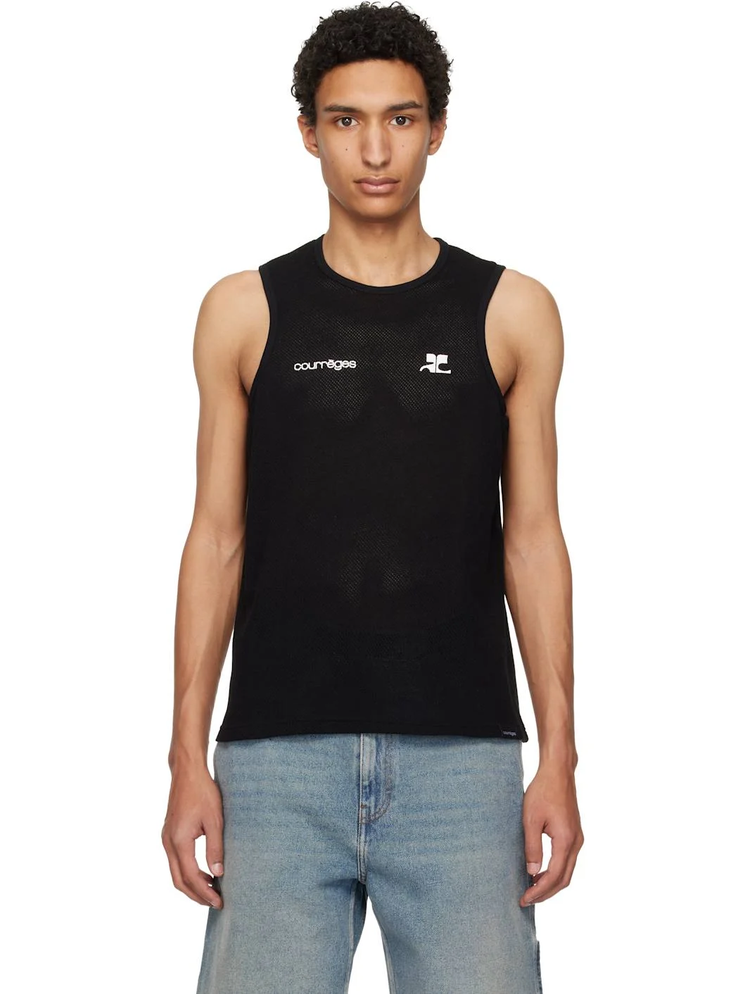 Black Printed Mesh Tank Top - 1