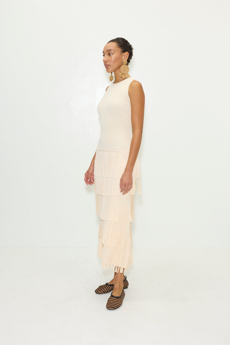 Za Za Sleeveless Knit Fringe Dress in Ivory 3