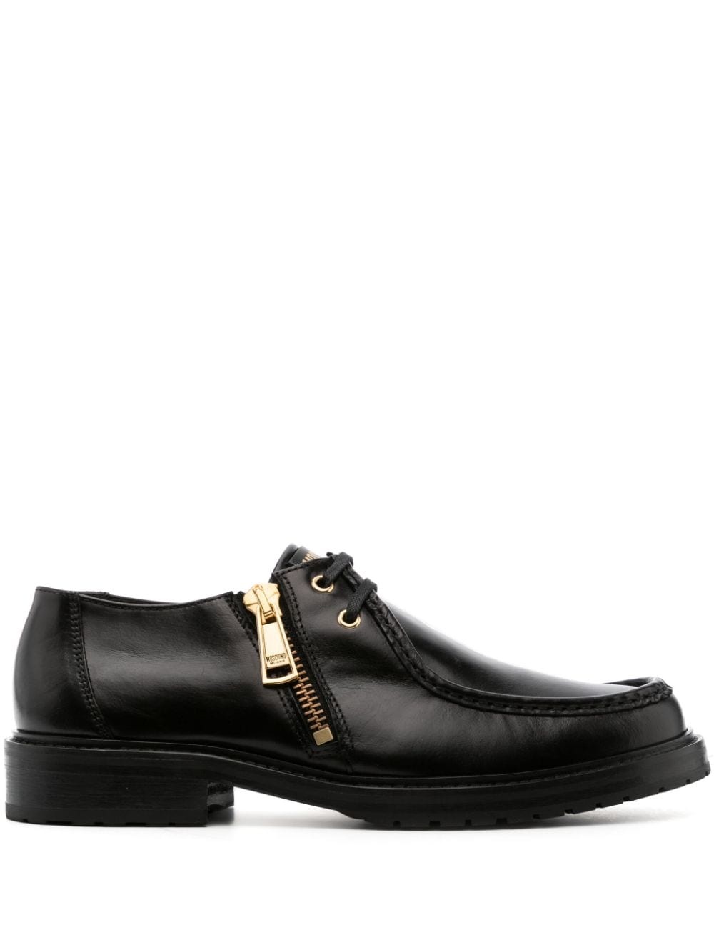 Moschino logo-plaque leather loafers - Black