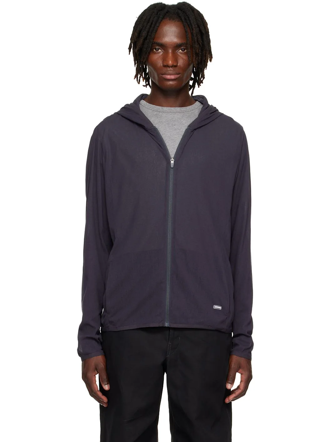 Gray Mesh Hooded Zip Jacket - 1