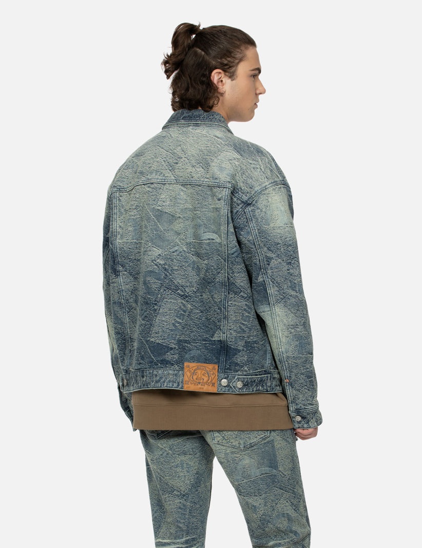 ALLOVER POCKET PRINT AND SEAGULL EMBROIDERY LOOSE FIT DENIM JACKET - 8