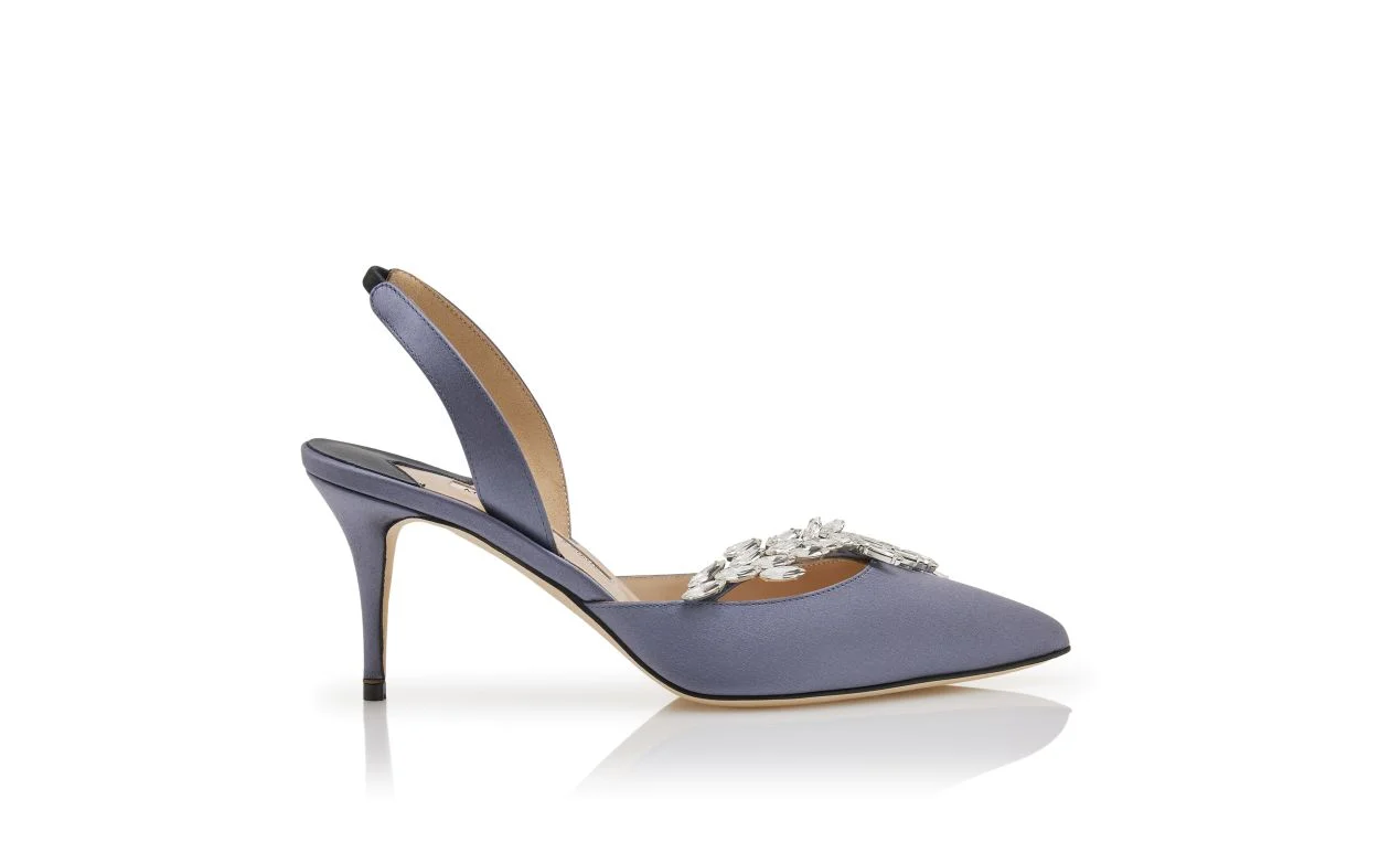 Grey Satin Jewel Buckle Slingback Pumps - 1