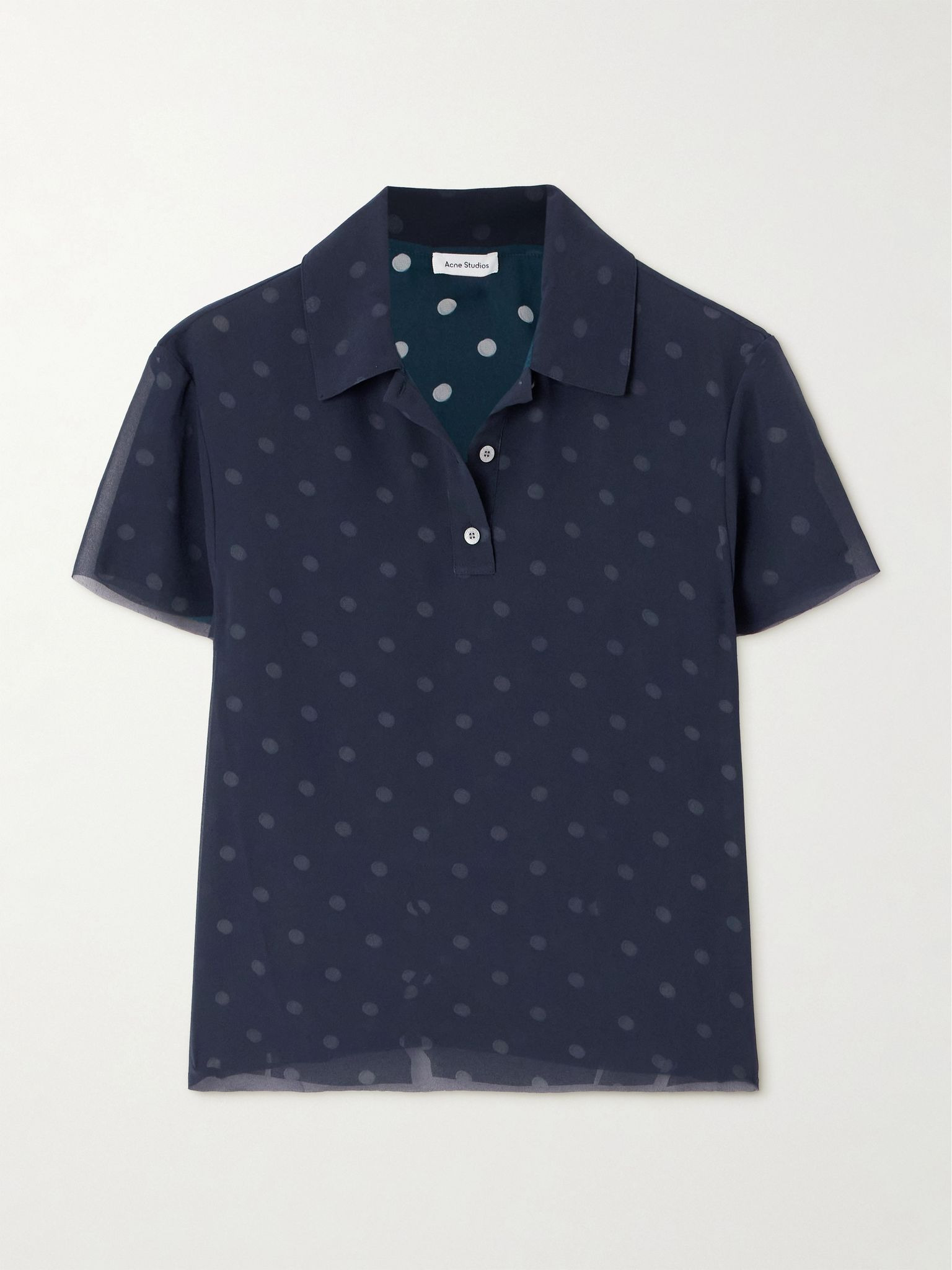 Polka-dot crepe polo shirt Blue - 1