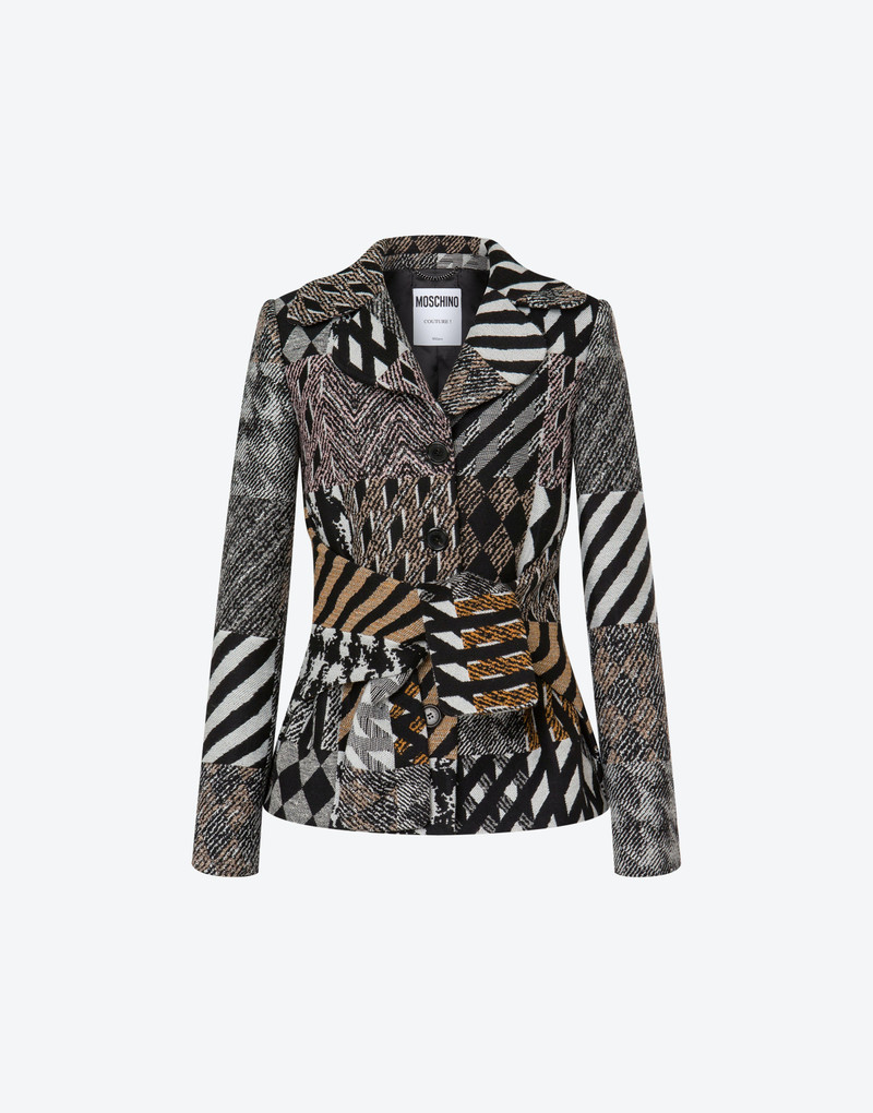 PATCHWORK JACQUARD WOOL BLEND JACKET - 1