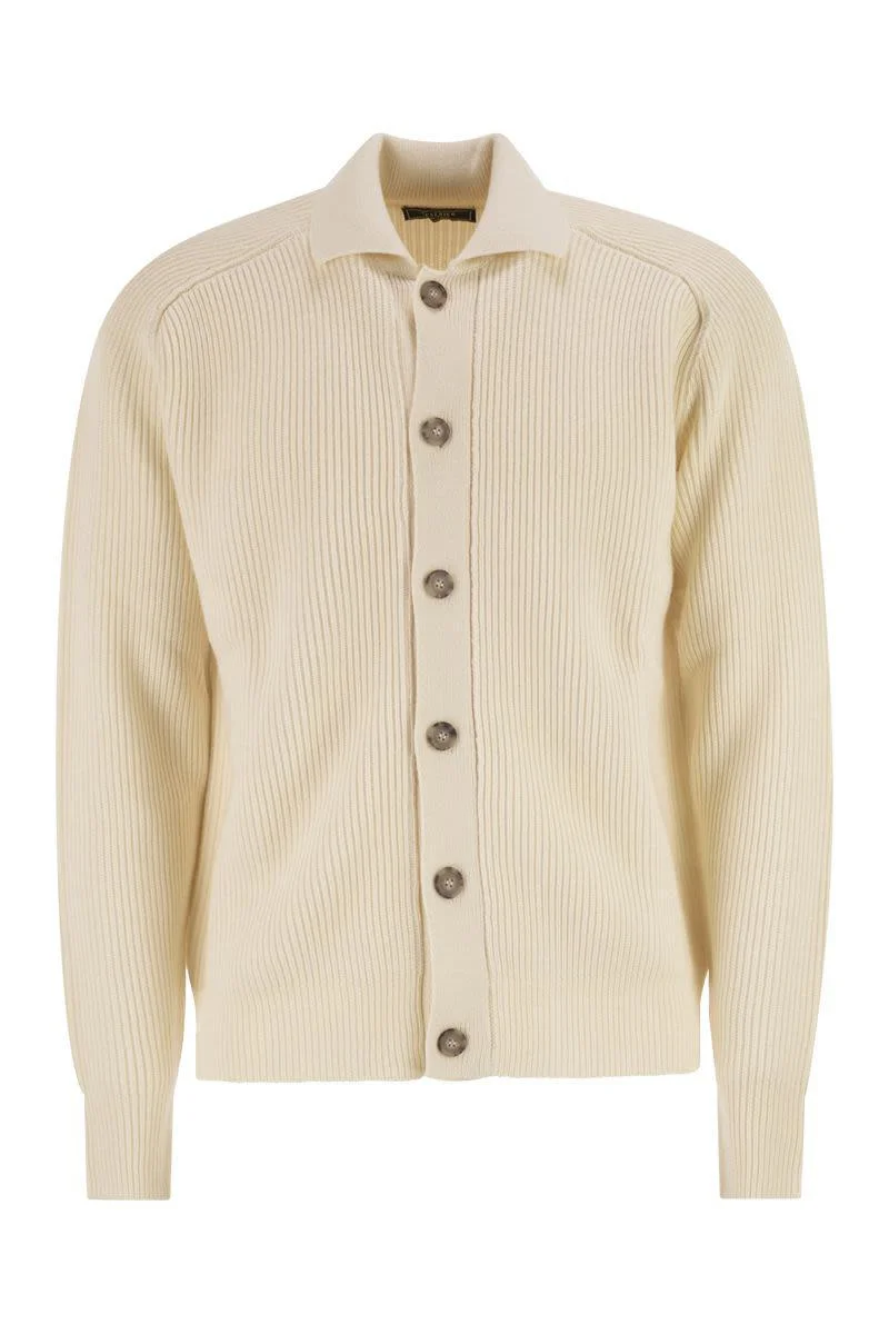 Peserico English Ribbed Wool Cardigan - 1