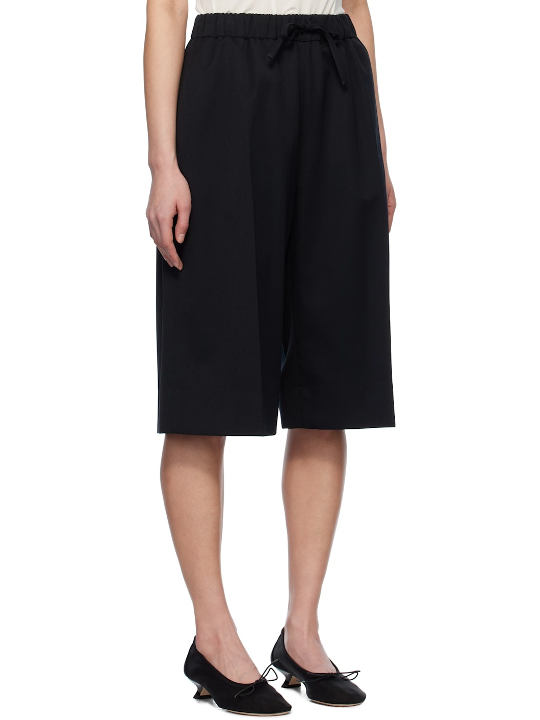 Black Wide Leg Long Shorts - 2