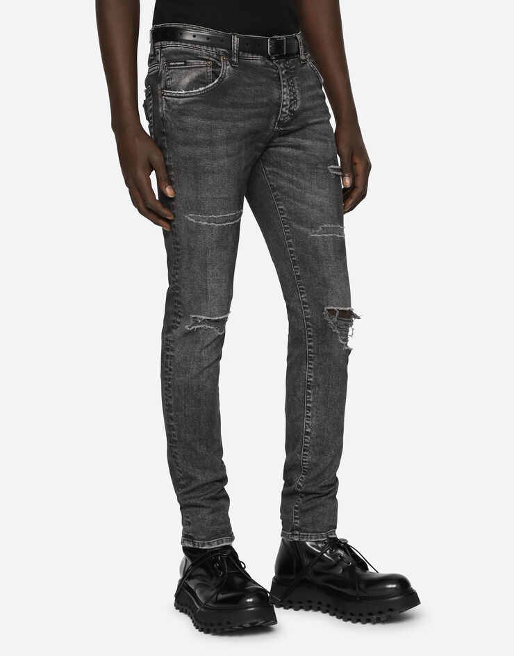Gray skinny stretch jeans with rips - 4