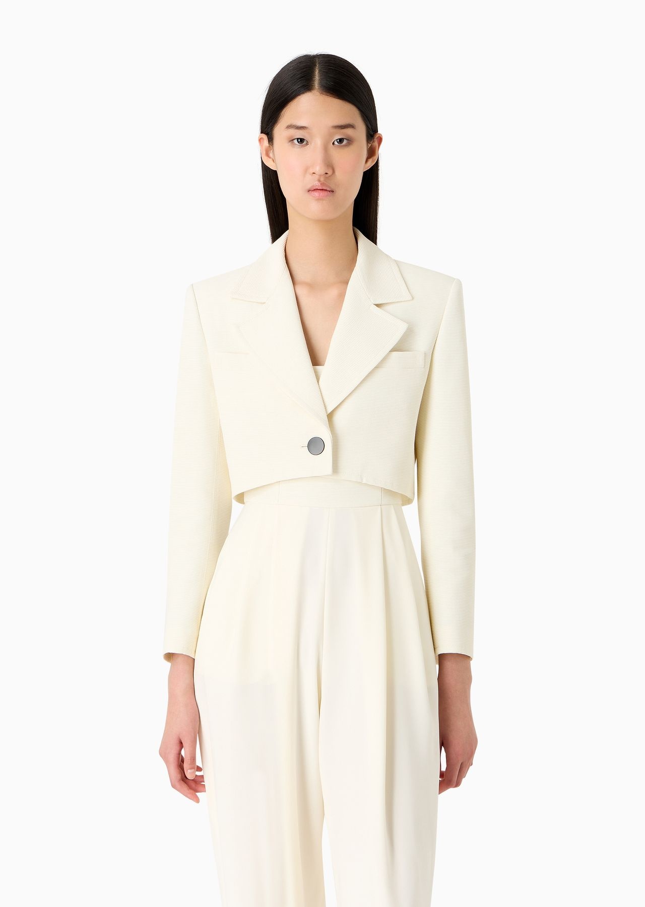Cropped jacket with lapels in technical faille - 2