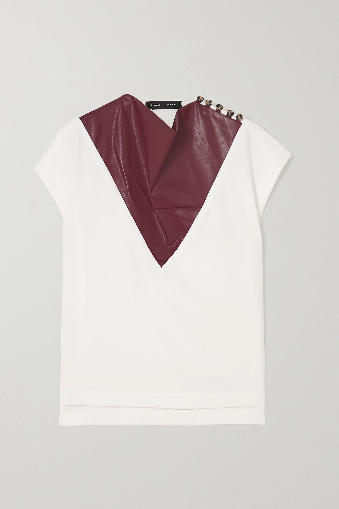 Draped crepe and faux leather top - 1