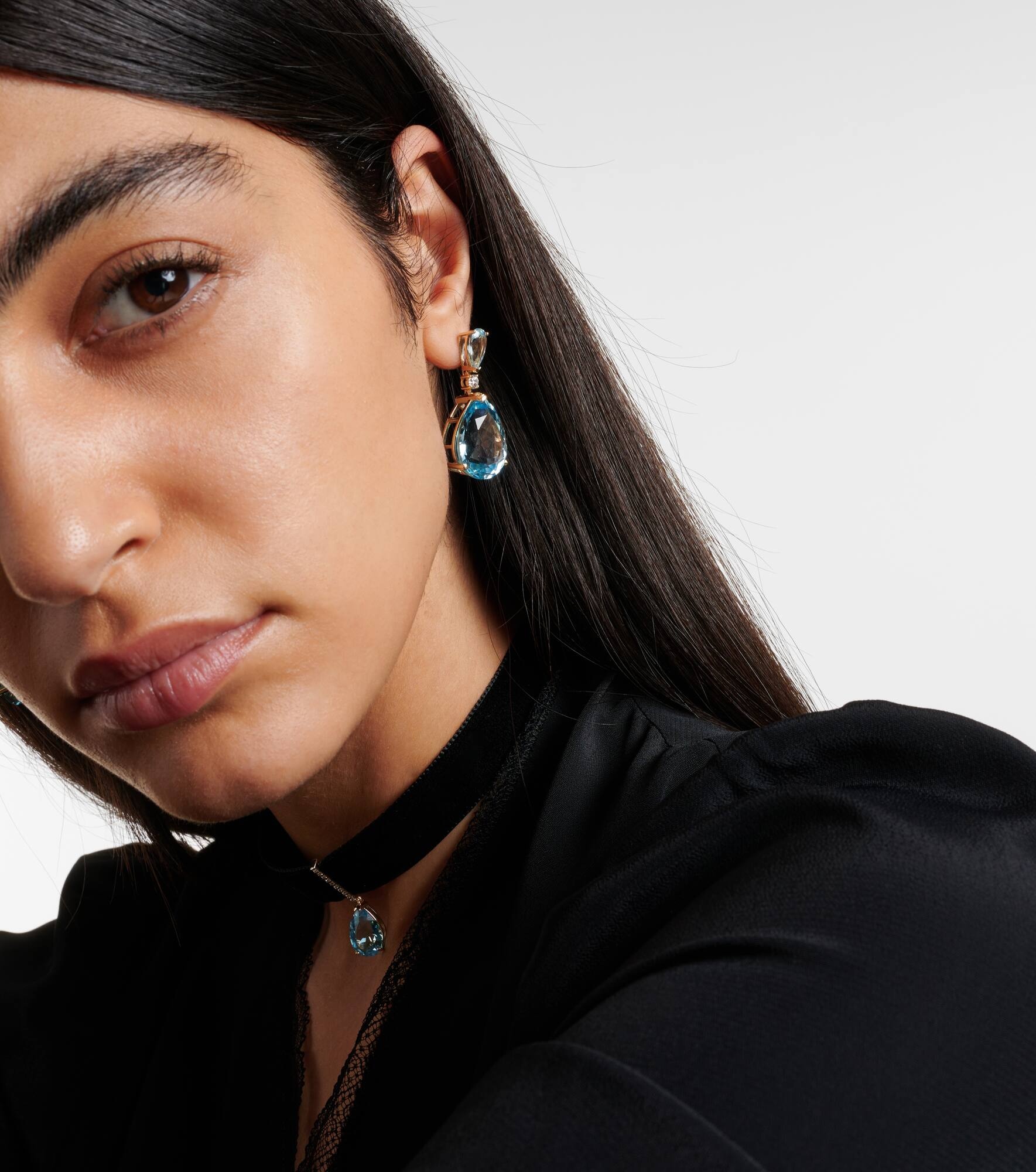 Sophia 14kt gold earrings with topaz and diamonds - 3
