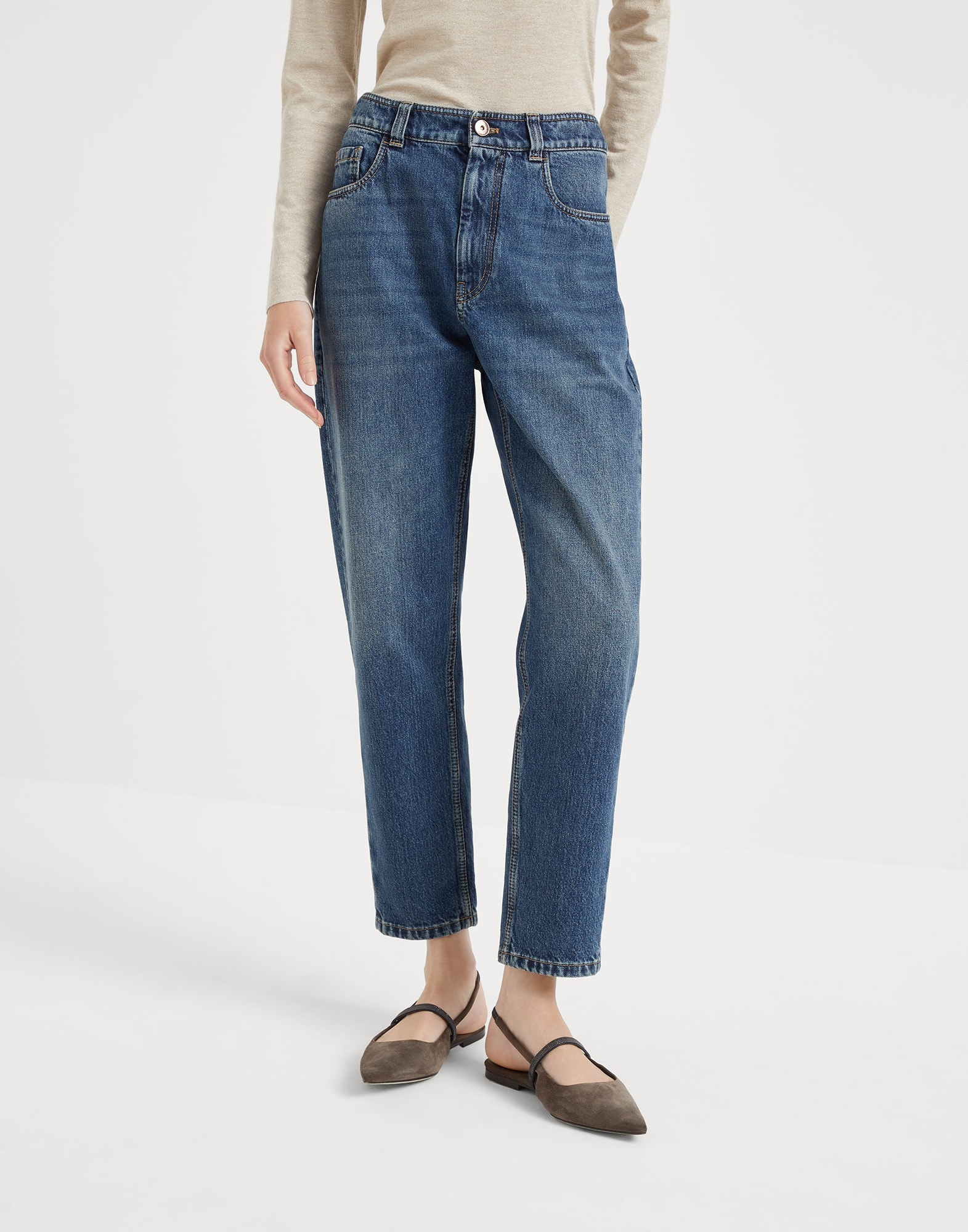 Authentic denim baggy trousers with shiny tab - 1