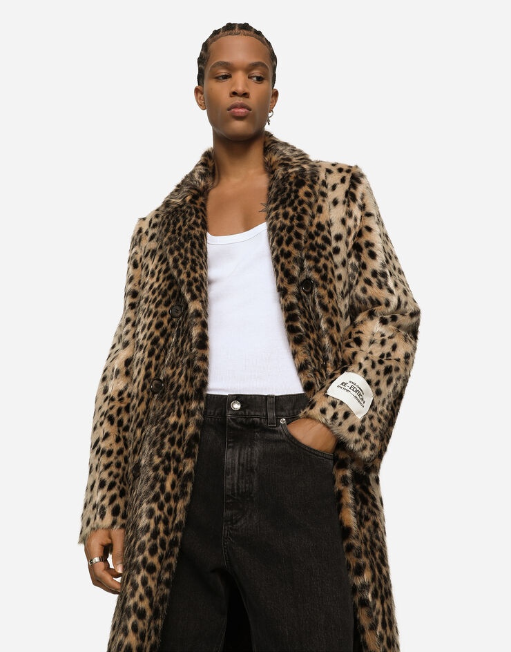 Lynx-effect jacquard faux fur coat - 4