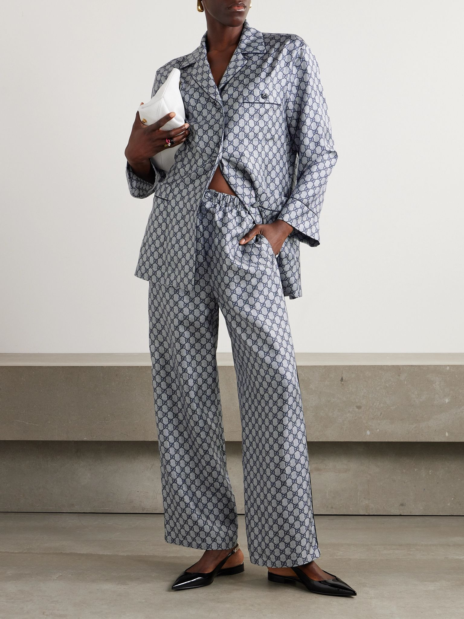 GG Supreme printed silk-twill pajama pants Blue - 2
