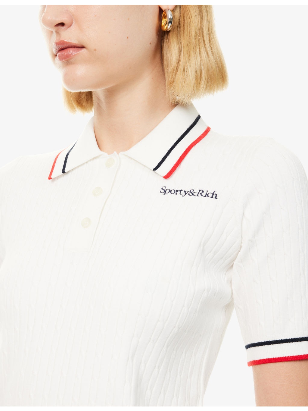 Serif Logo Mini Cable-Knit Polo Shirt - 5