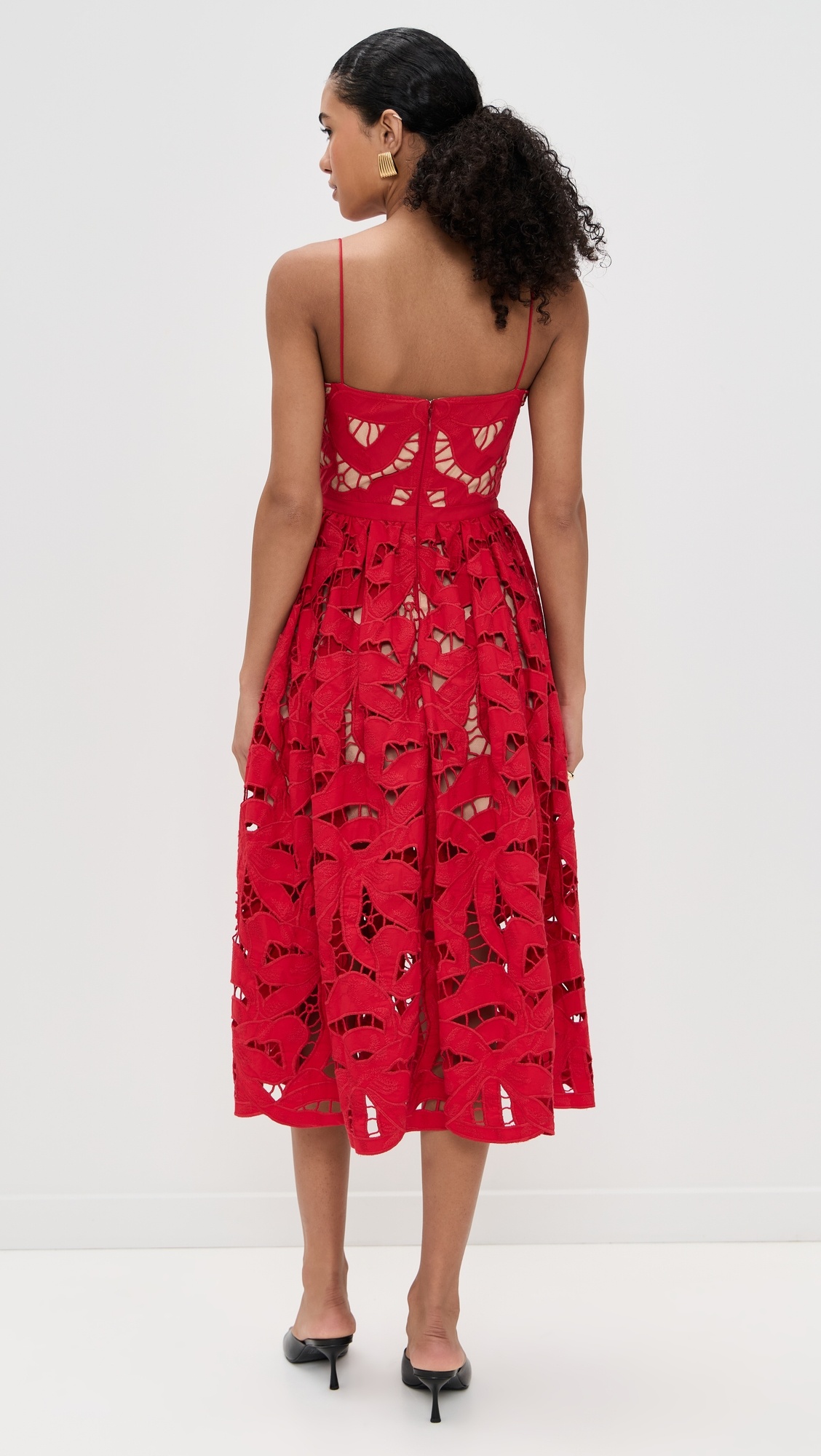 Red Bow Embroidered Midi Dress - 2