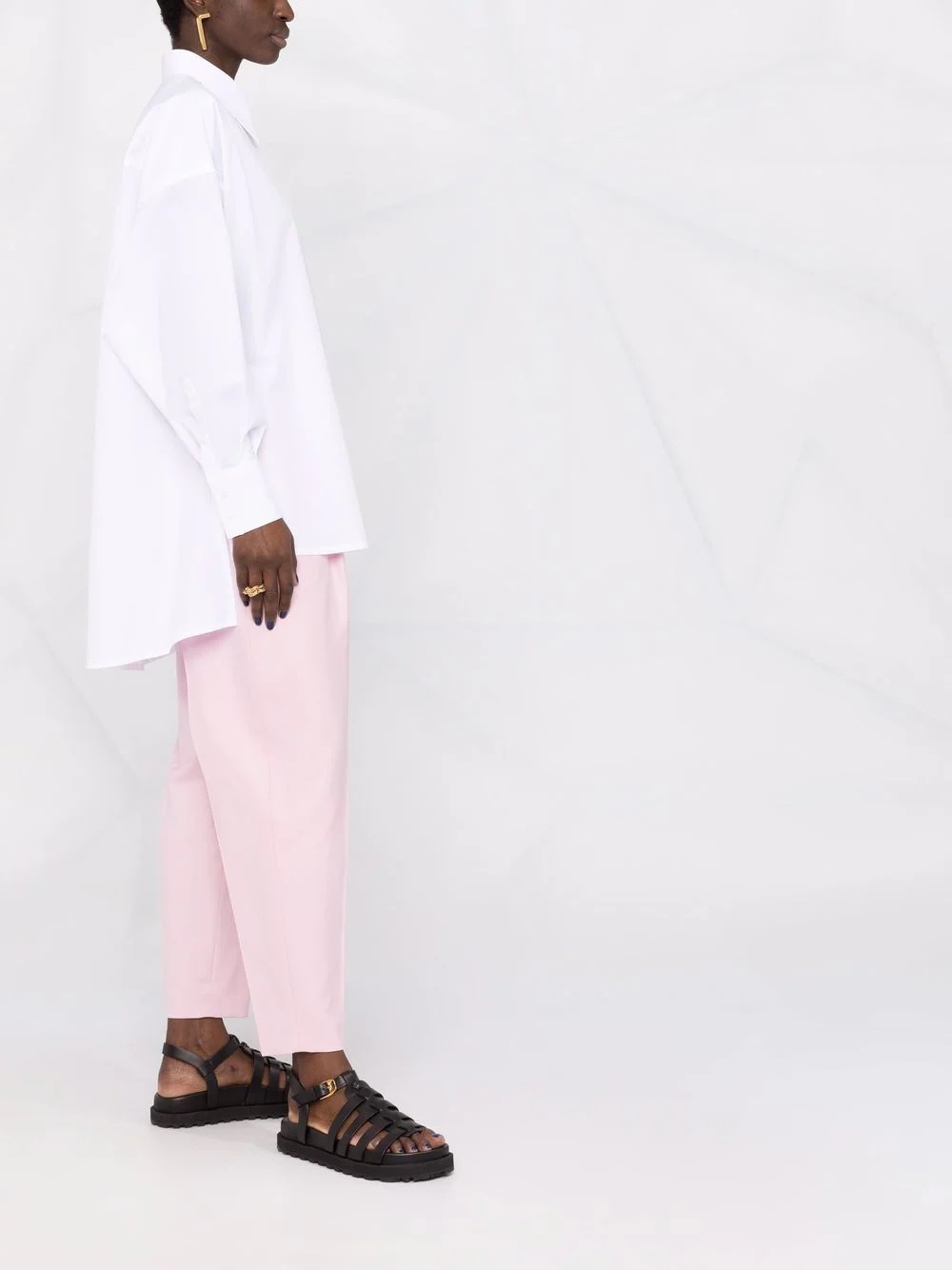logo-plaque oversized cotton shirt - 4