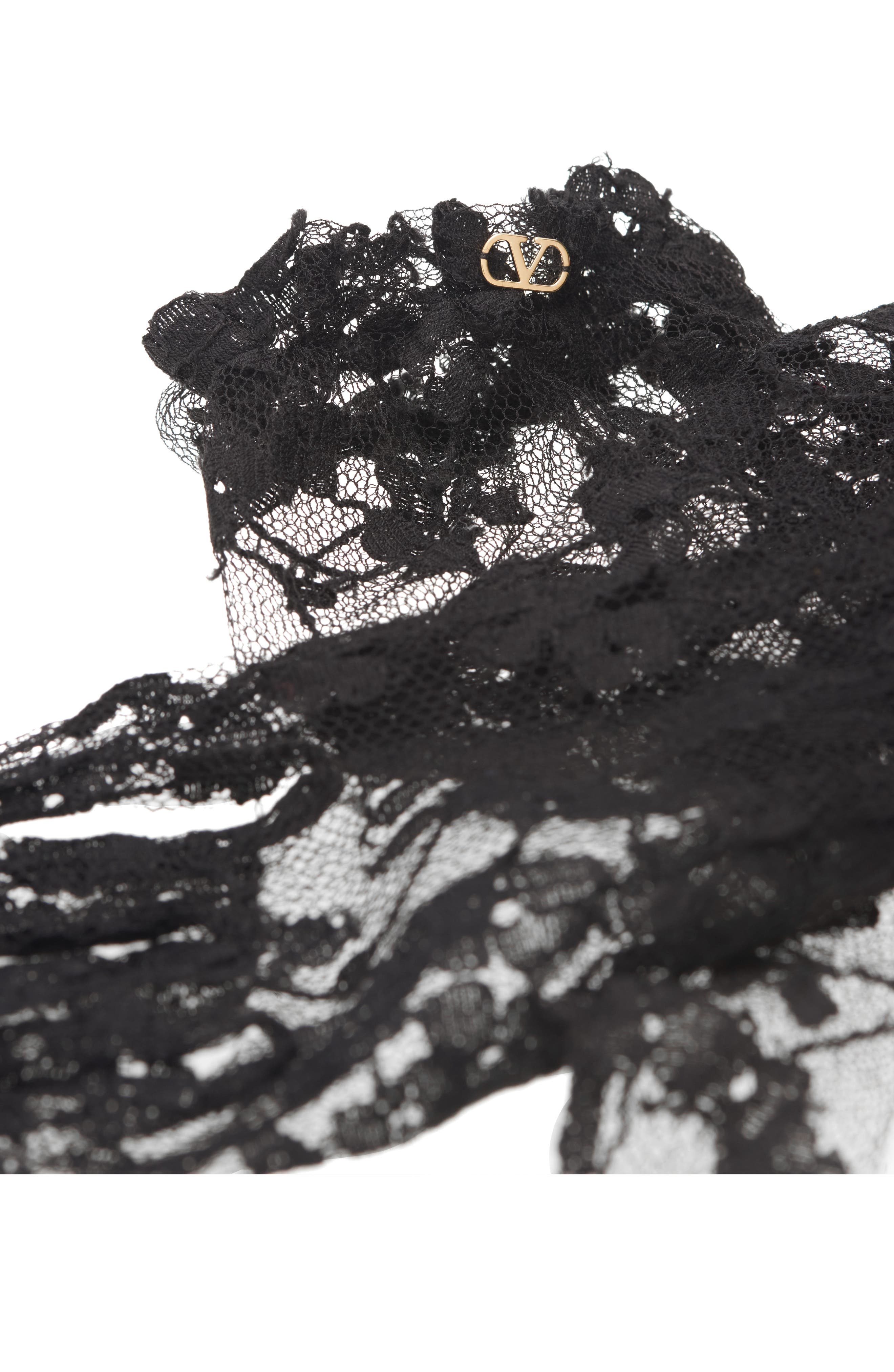 Valentino Garavani VLOGO Sheer Floral Lace Gloves in N06 Nero/Oro at Nordstrom - 2