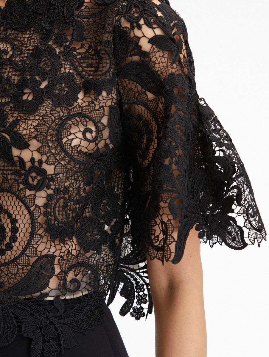 FLUTTER SLEEVE CORDED LACE BLOUSE - 5