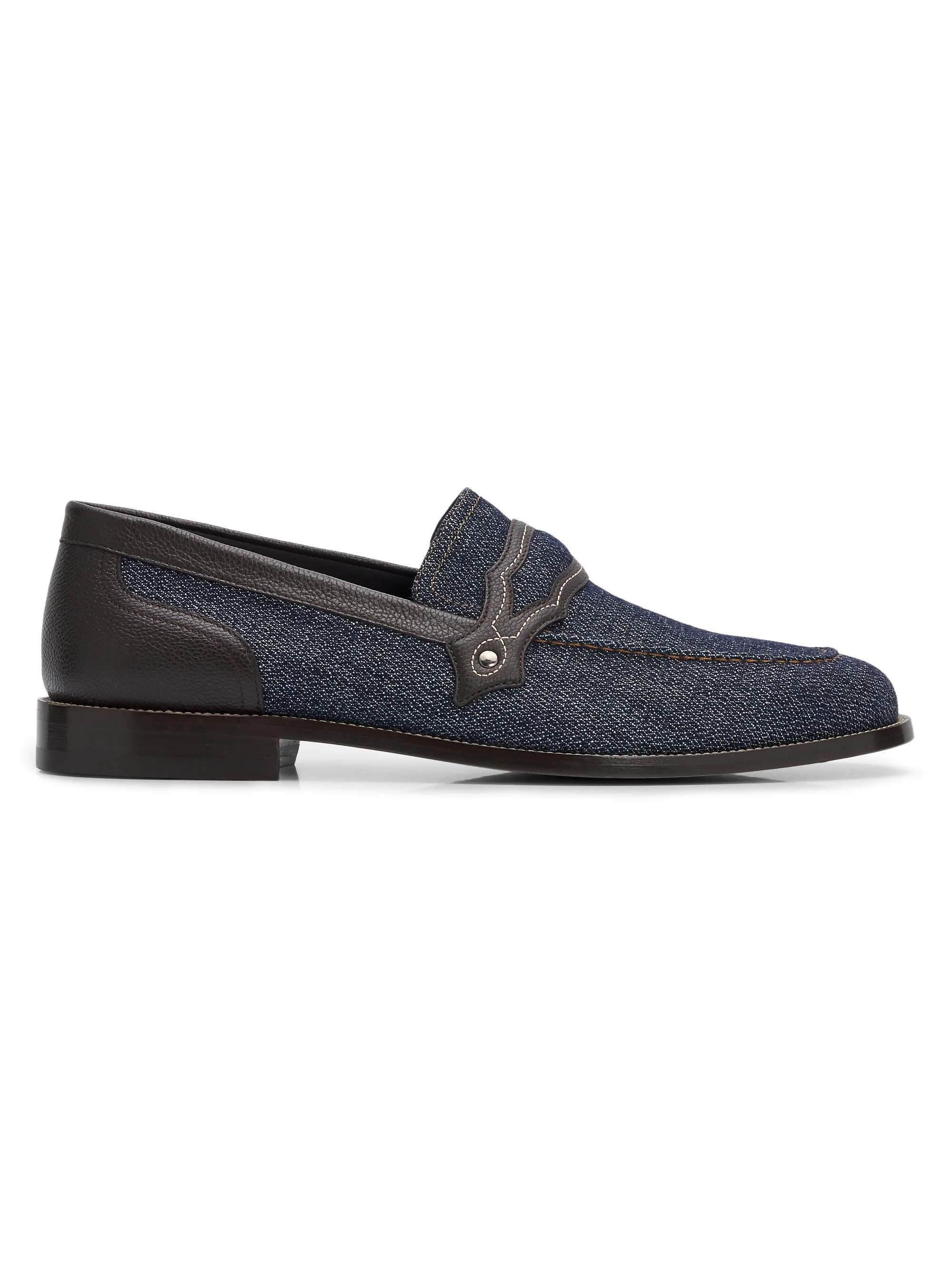 Men's Alamo Denim & Leather Loafers - Dark Blue - 1