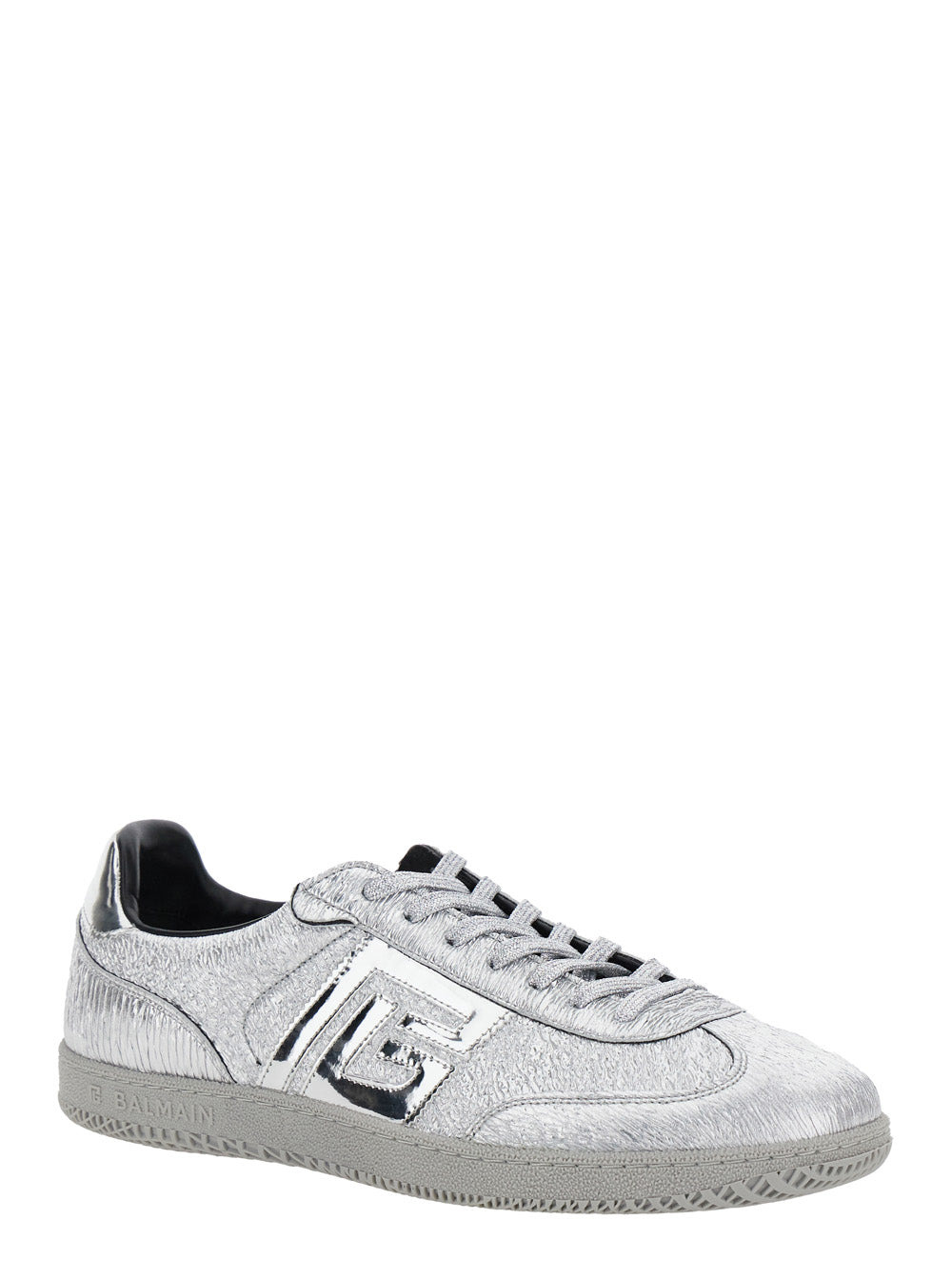 Balmain Men 'Swan' Silver Colored Low Top Sneakers With Logo Detail In Metallic Leather And Tech Fab - 2