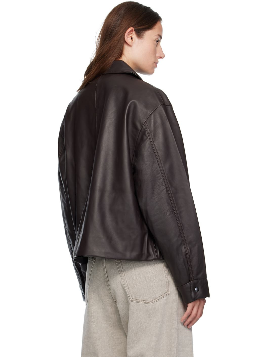 Brown Short Lamb Leather Jacket - 3