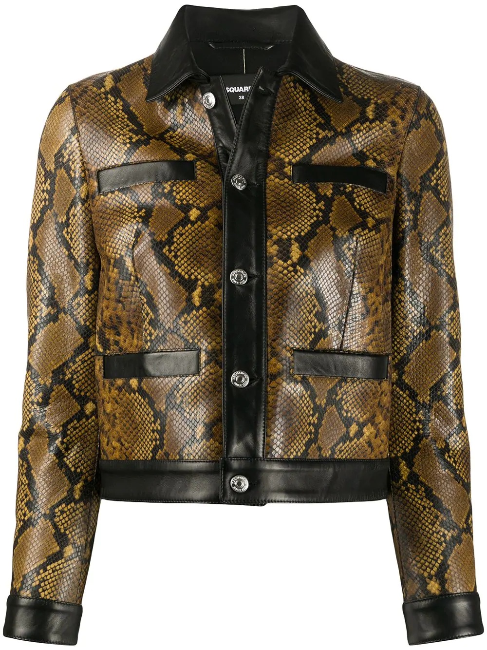 snakeskin effect contrast leather jacket - 1