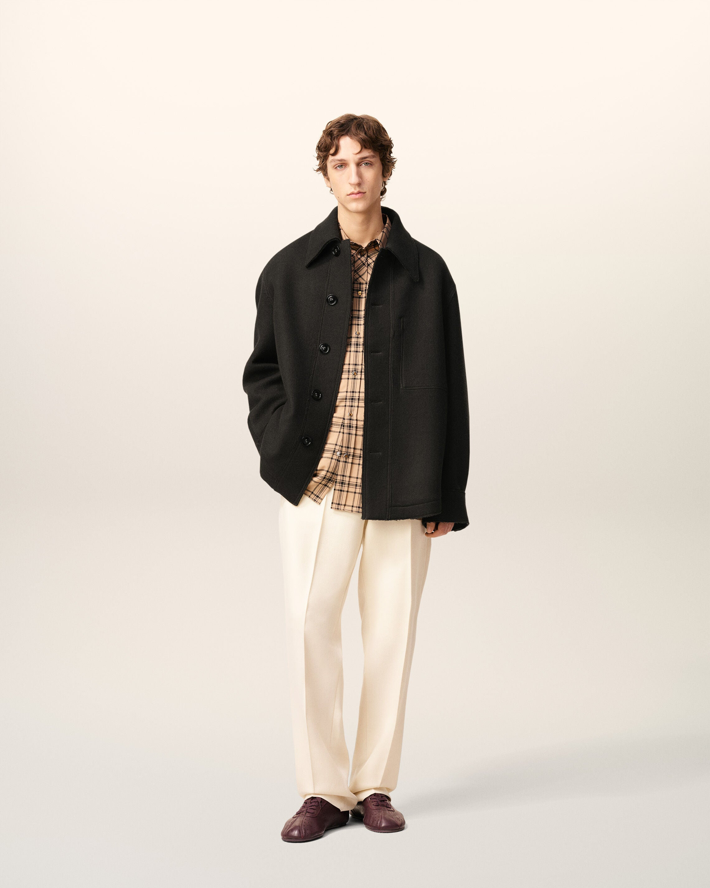 BLACK WOOL BUTTONED JACKET - 2