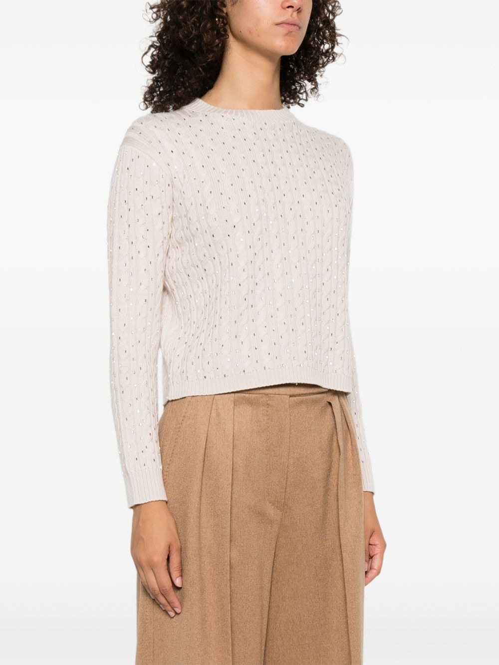 embellished cable-knit sweater - 3