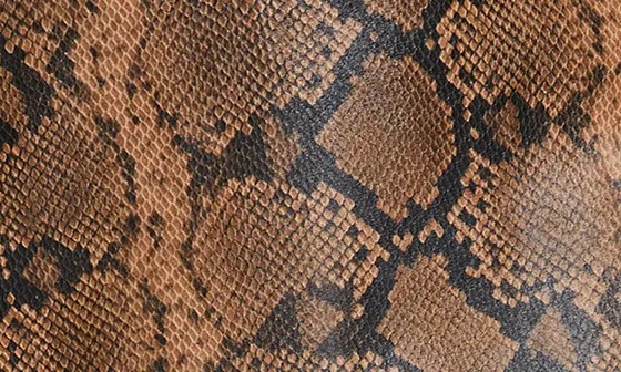 Elana Snakeskin Print Faux Leather Miniskirt in Camel/Black Snake - 6