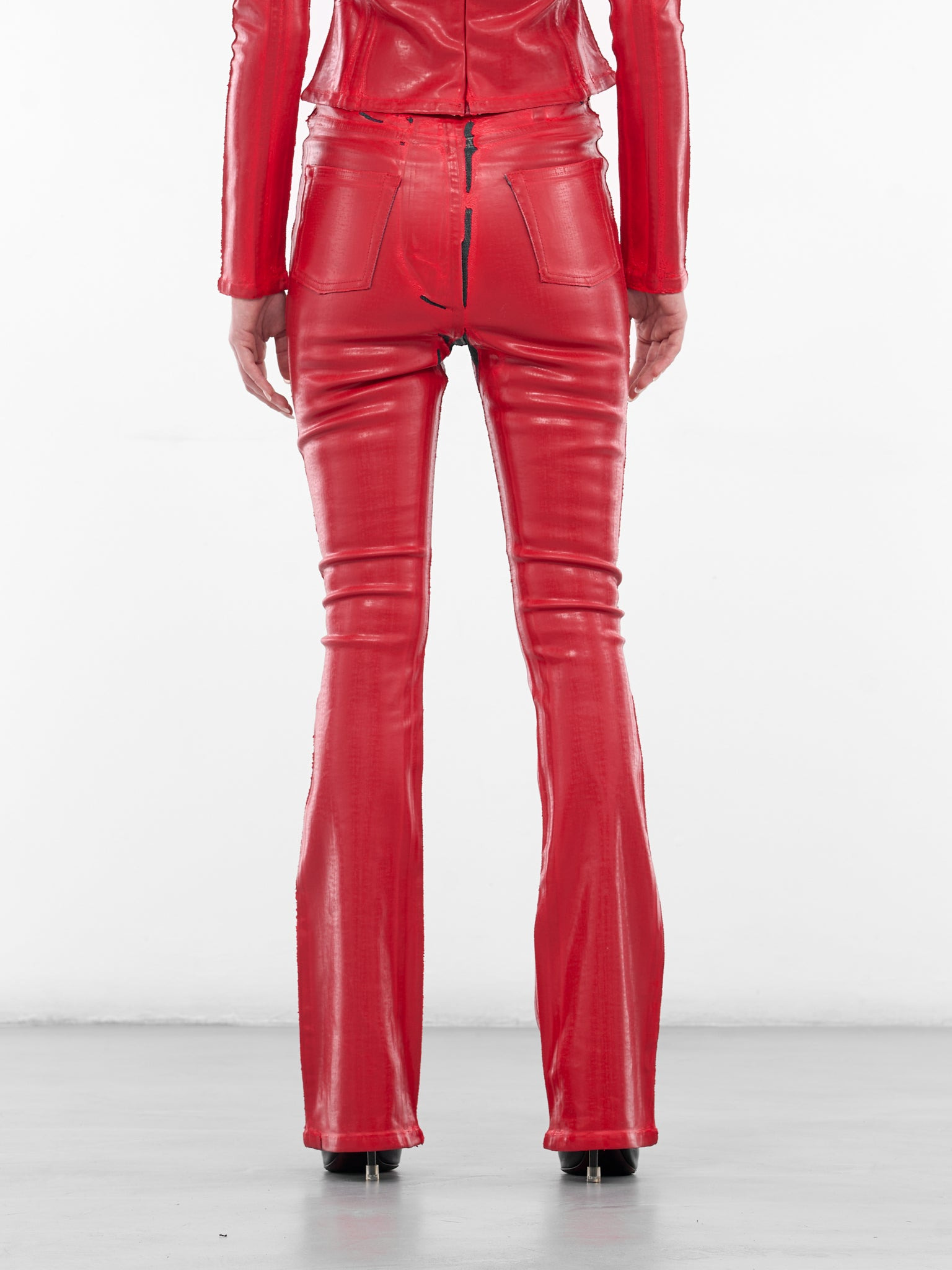 Red Latex Slim Trousers - 3