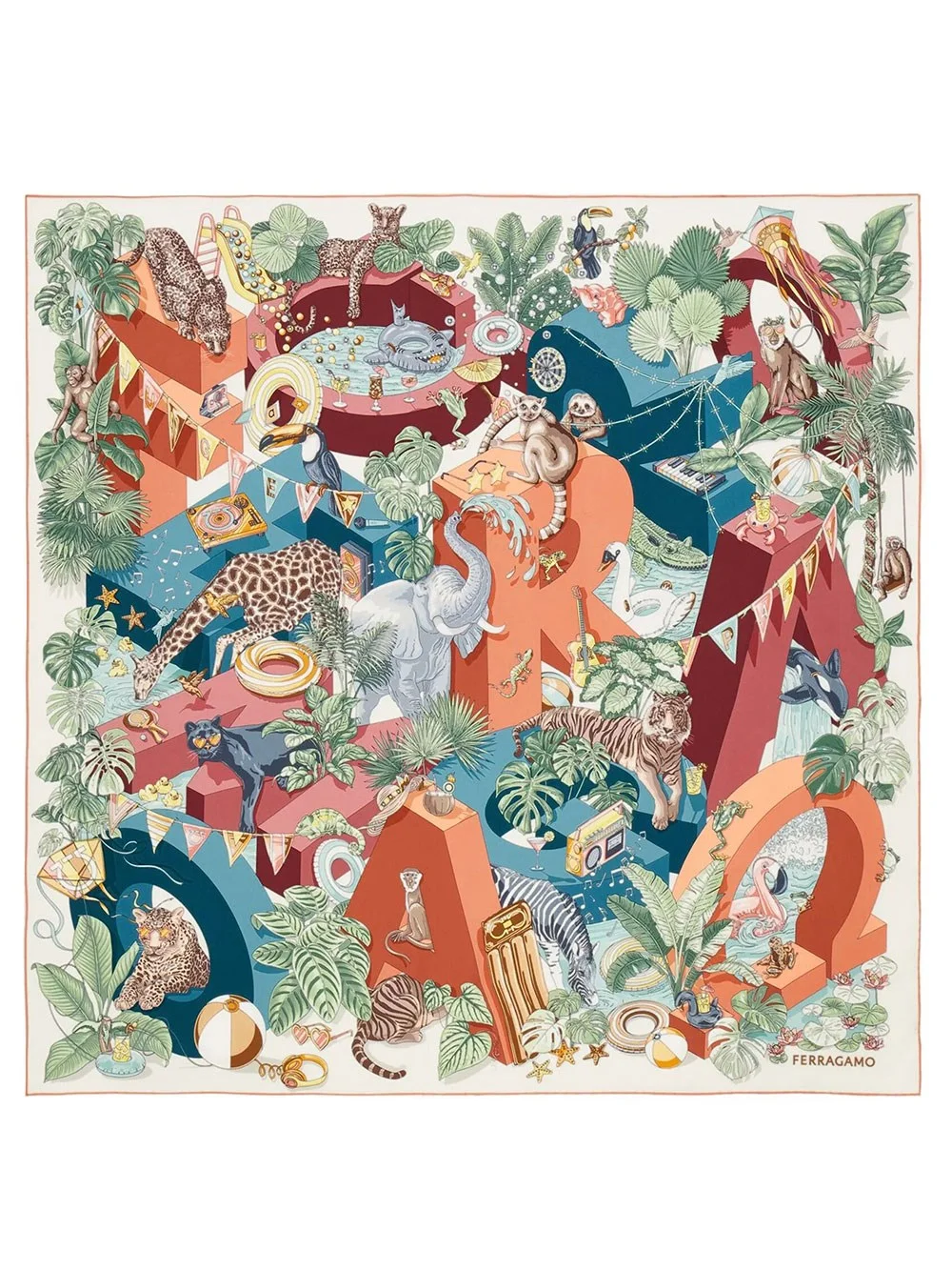 SILK SCARF JUNGLE PARTY PRINT - 1