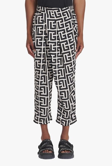 Ivory and black draped eco-designed pants with maxi Balmain monogram - 5
