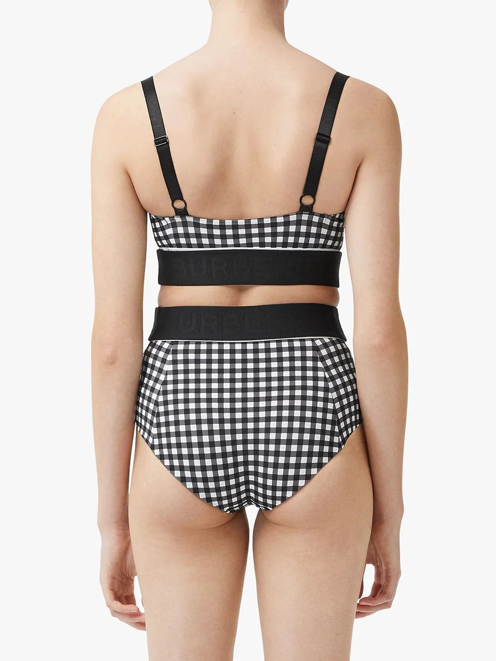 logo-tape gingham bikini top - 4